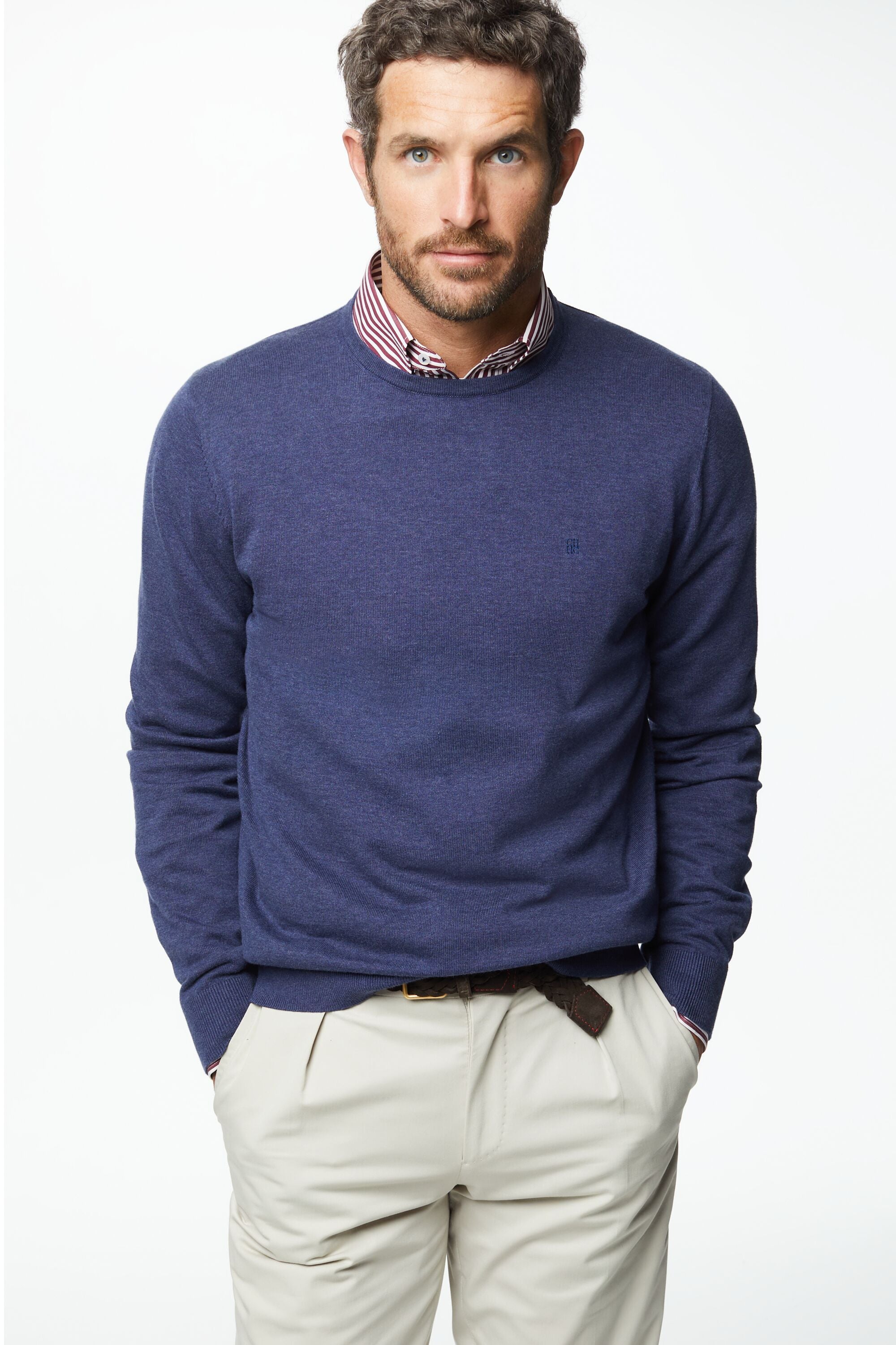 Cotton crew neck sweater navy CH Carolina Herrera United Kingdom