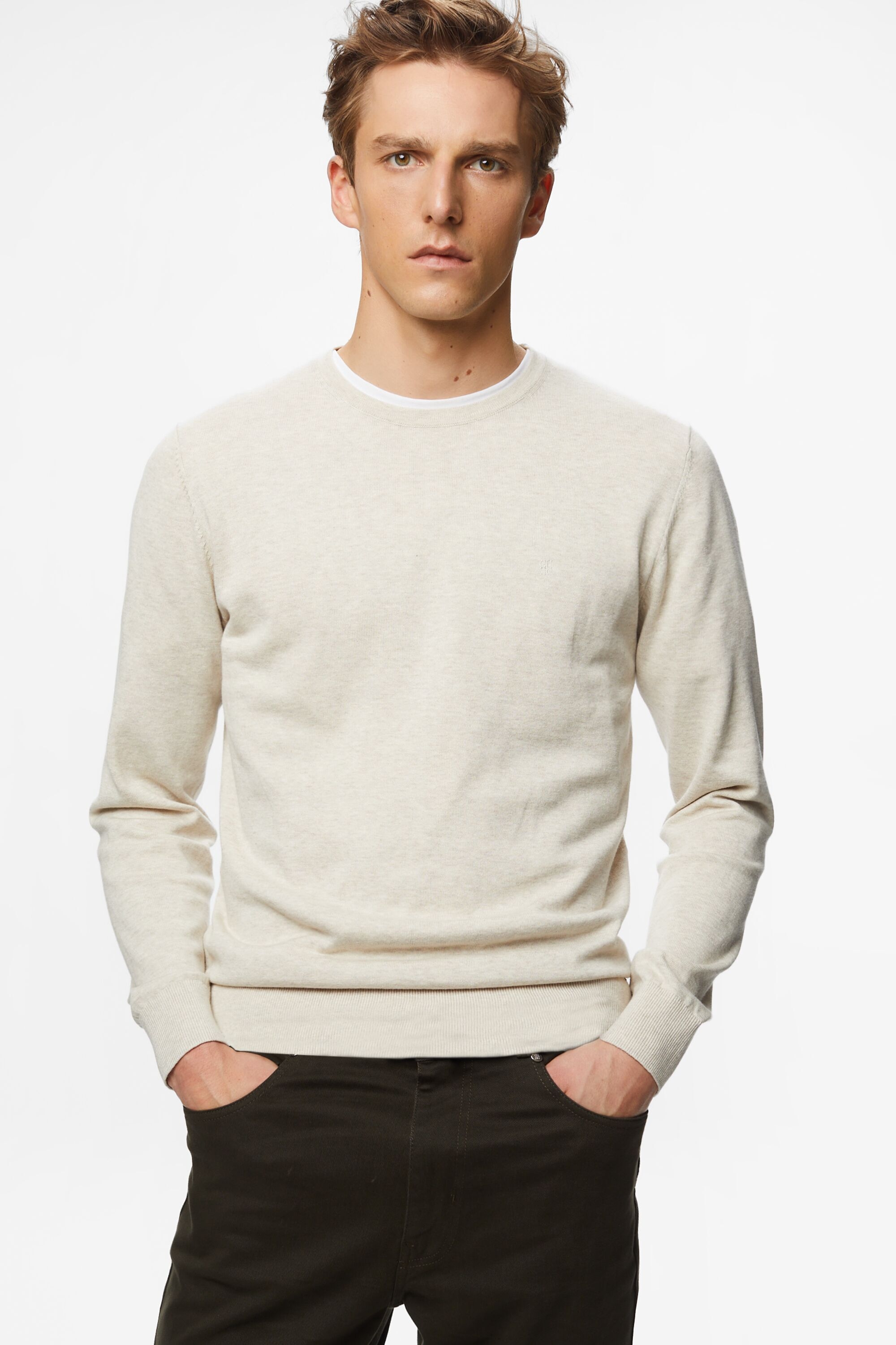 Cotton crew neck sweater ecru - CH Carolina Herrera Portugal