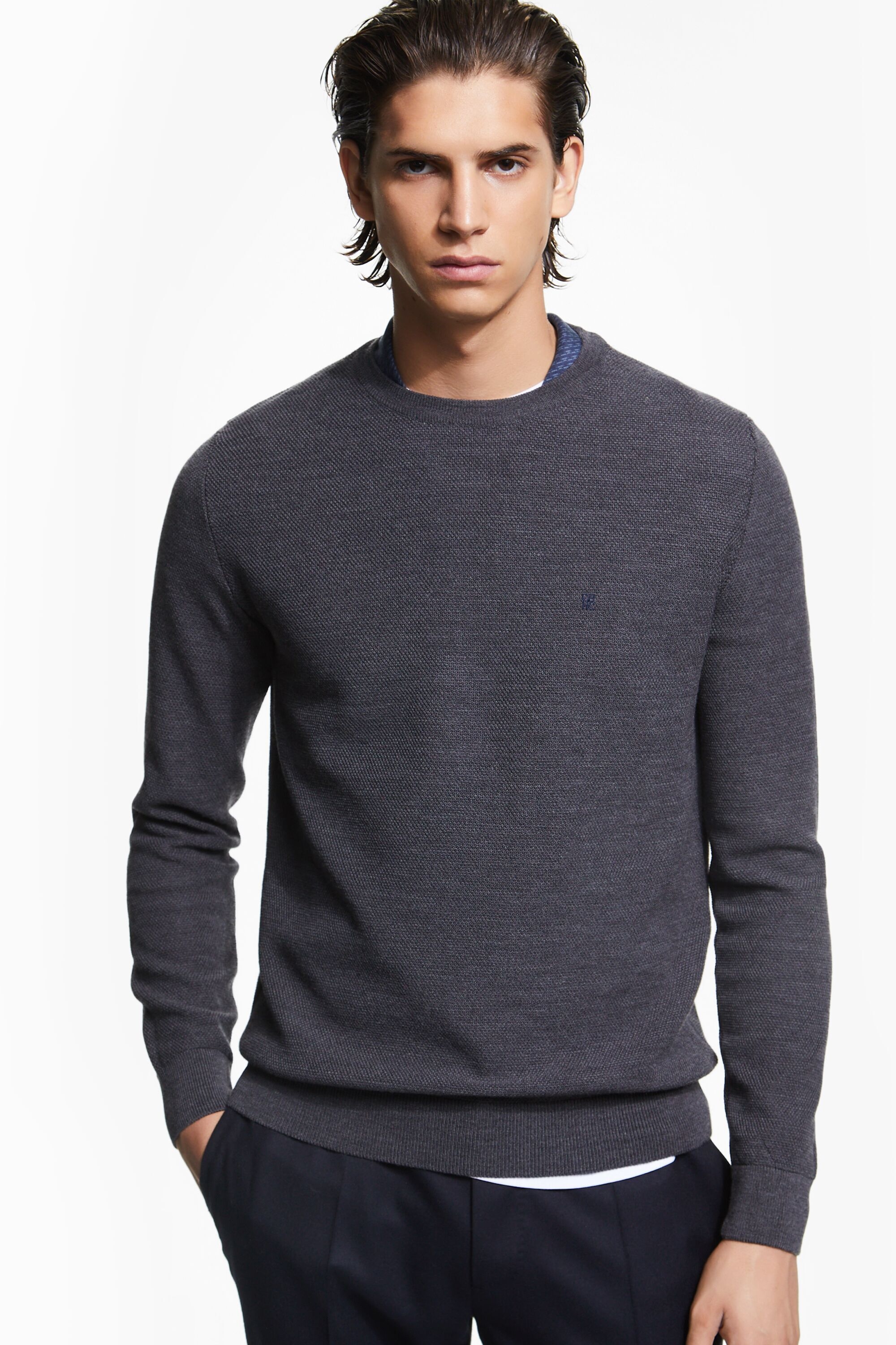 Structured merino wool crew neck sweater