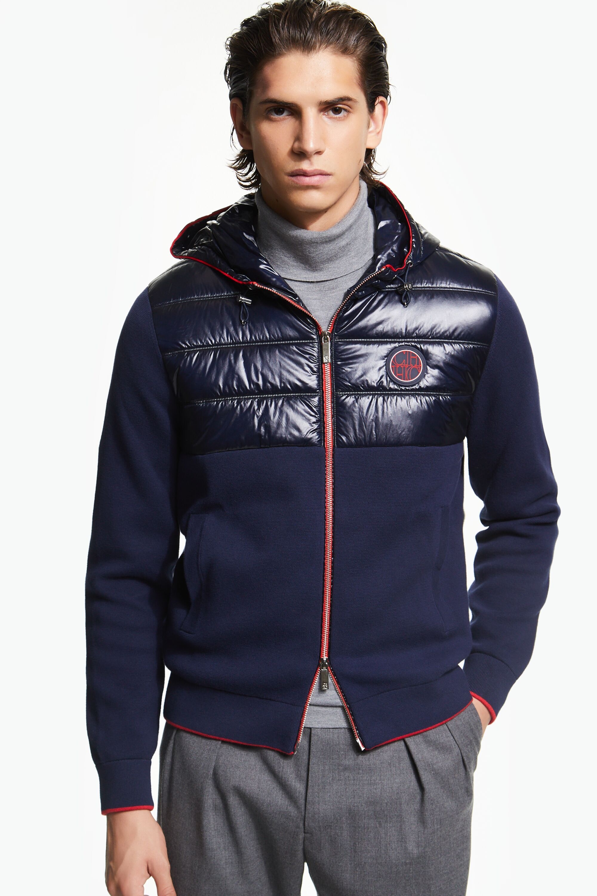 Hooded cotton and nylon cardigan