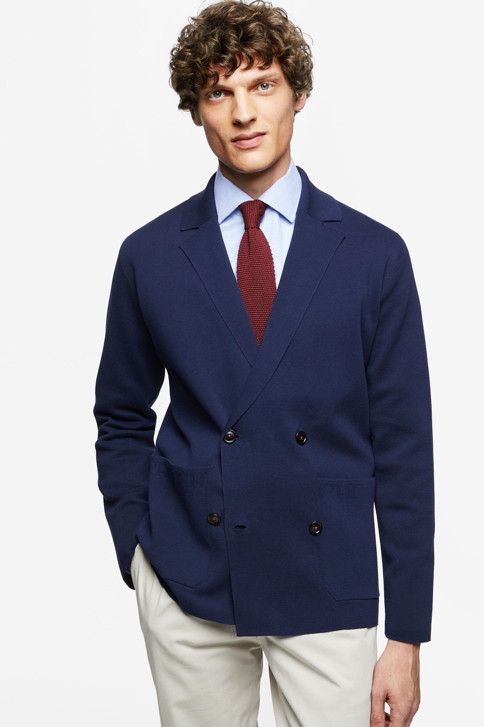 Gassed cotton double breasted blazer navy CH Carolina Herrera