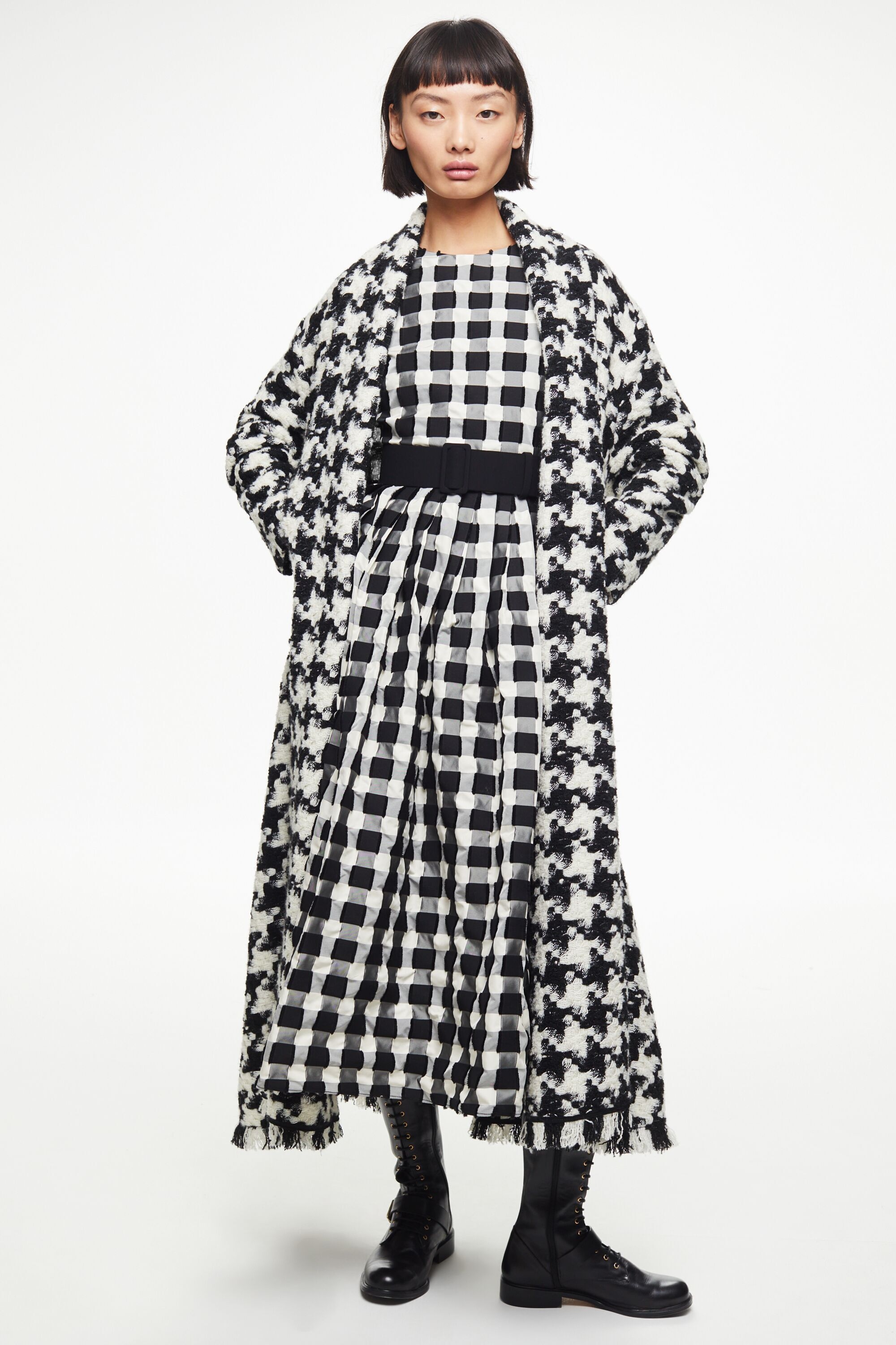 Houndstooth A-line coat