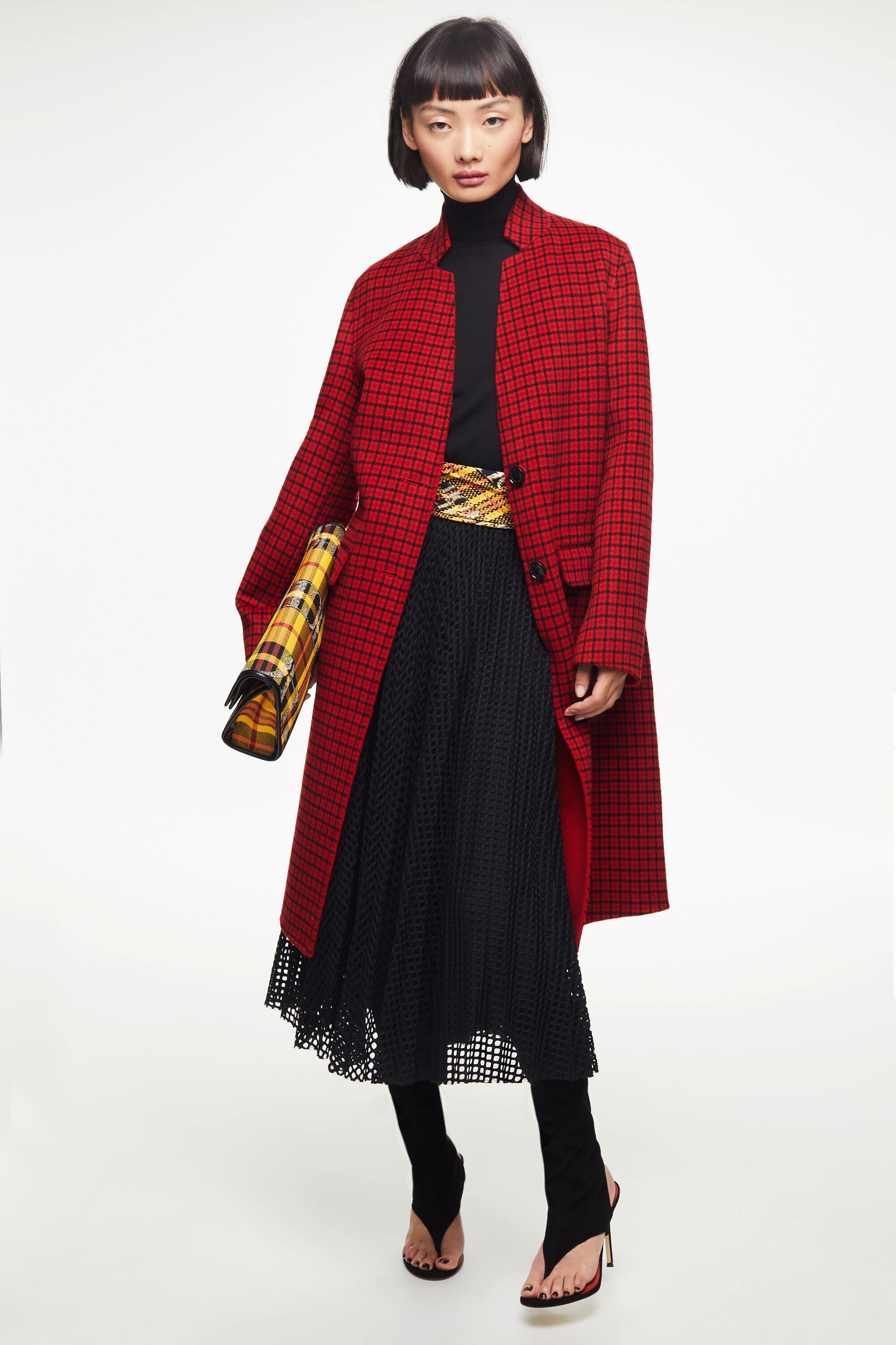 Harris check wool straight-fit coat