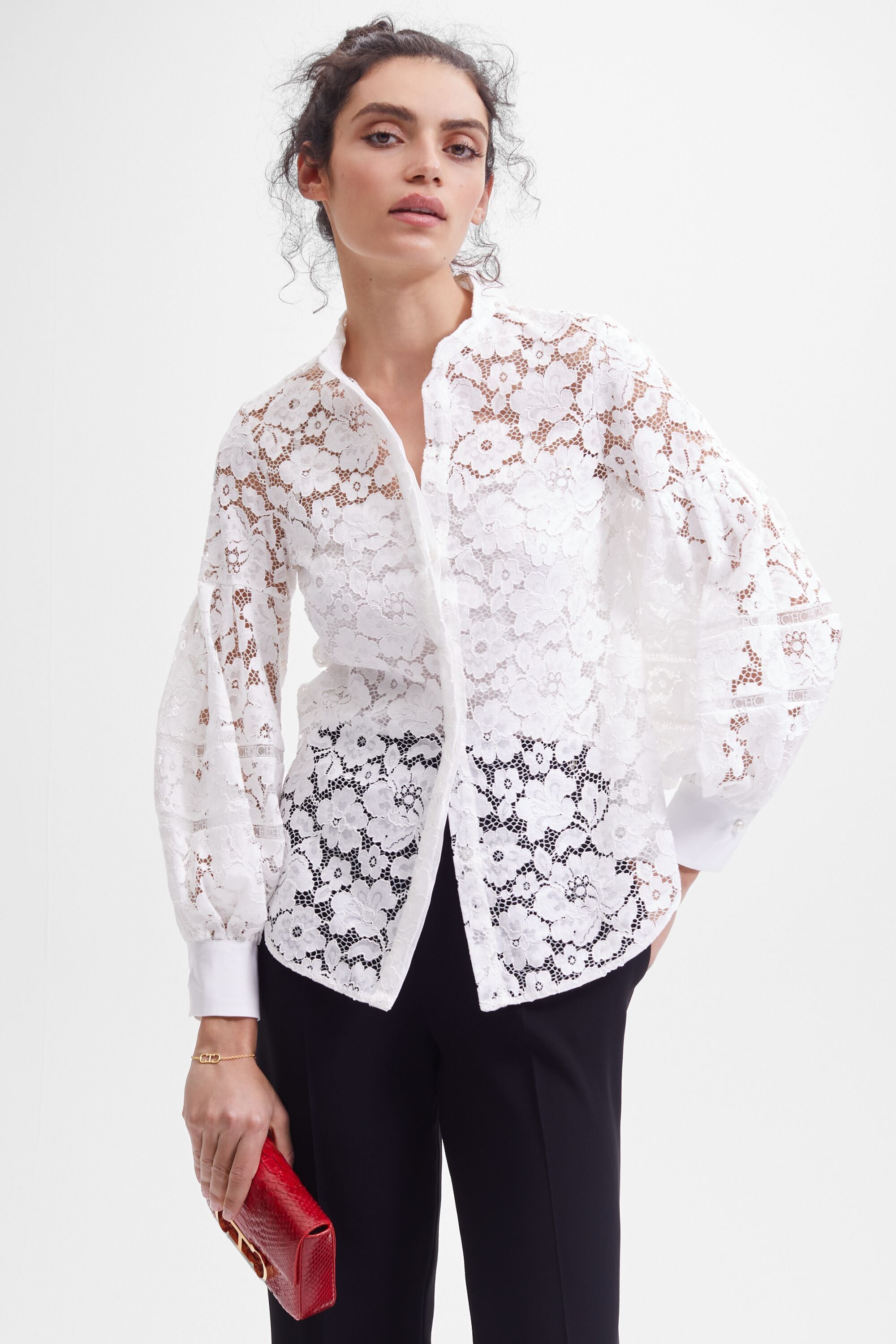 White lace 2024 puff sleeve top