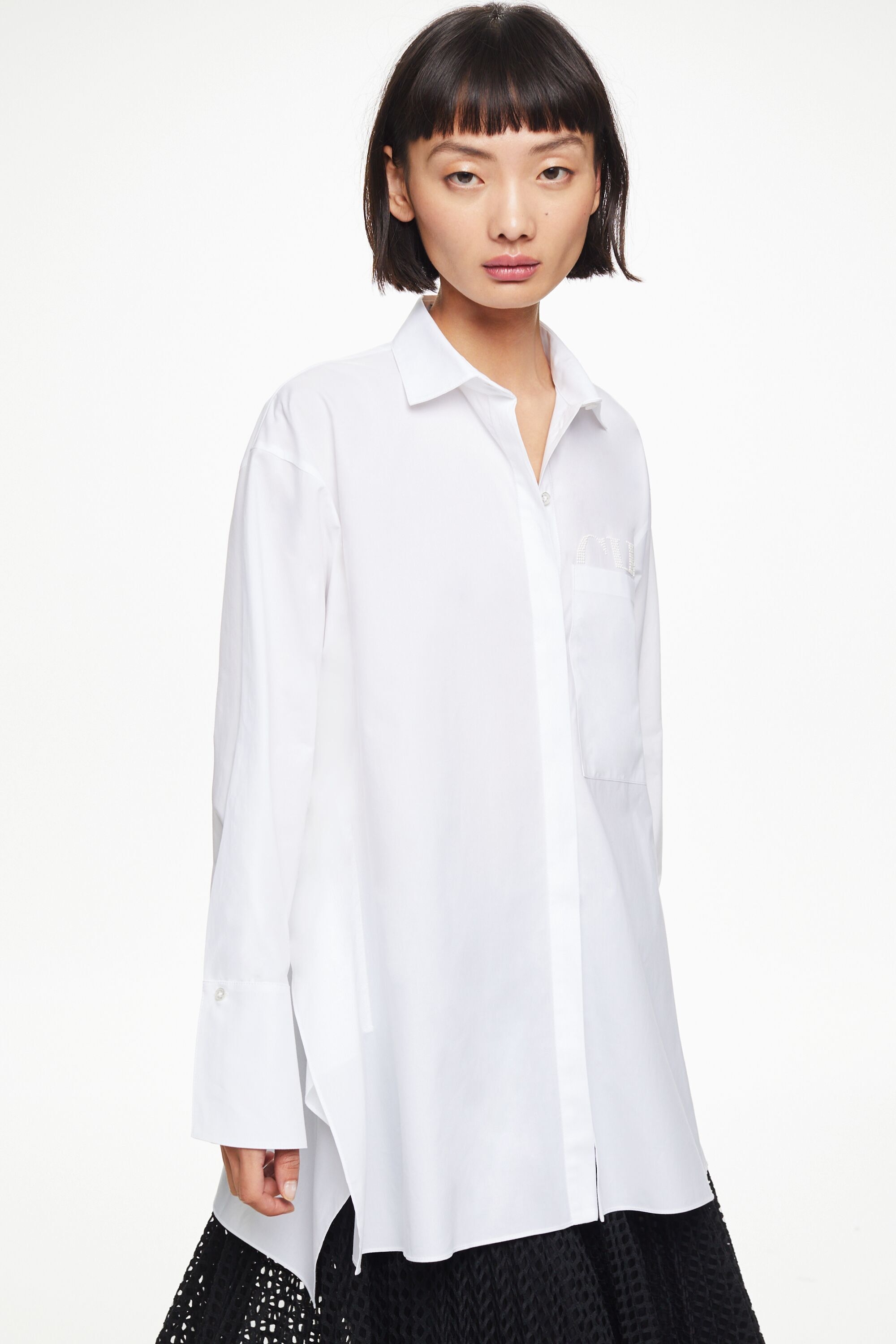 Pearl embroidered poplin oversize White Shirt