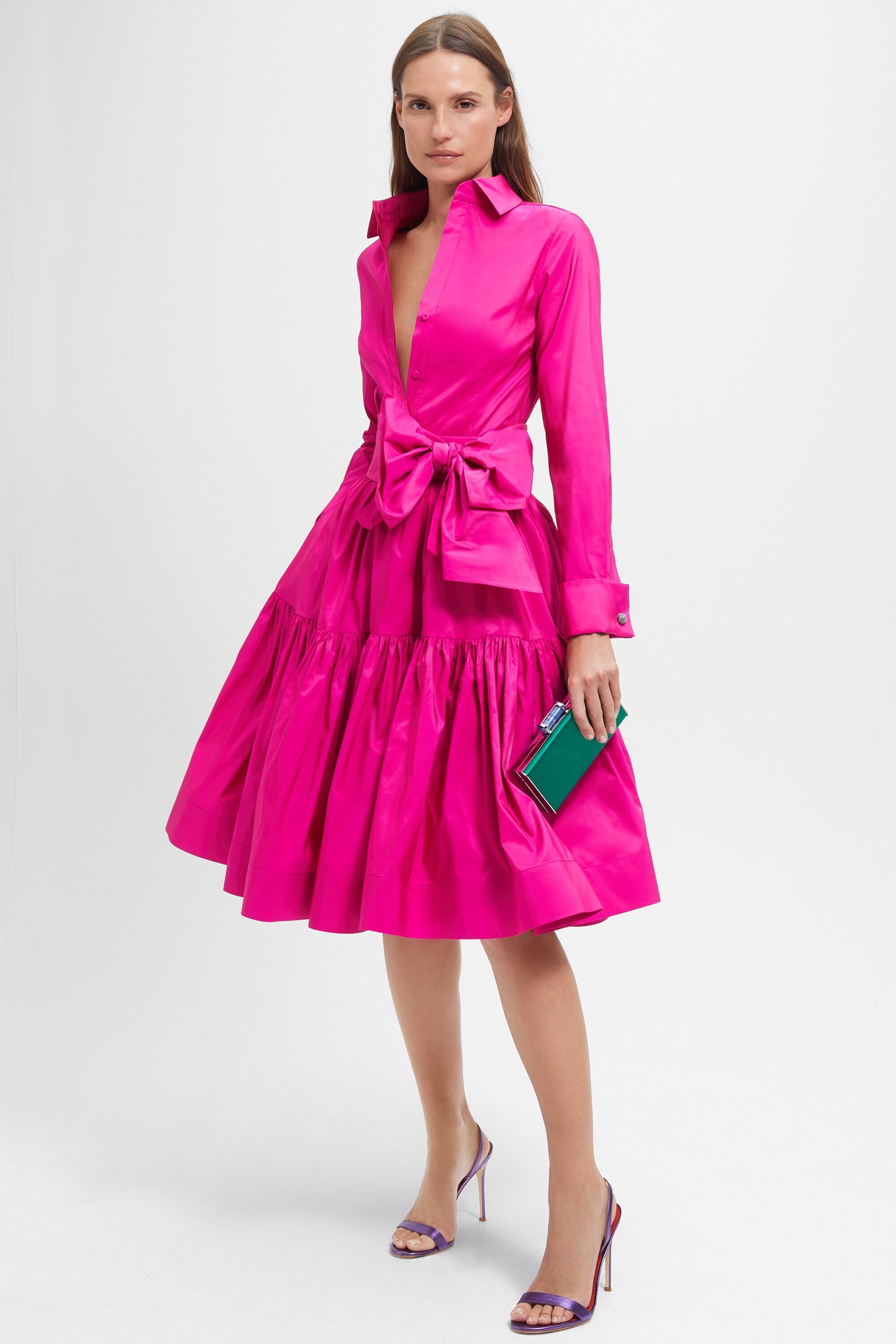 Taffeta fitted shirt with sash