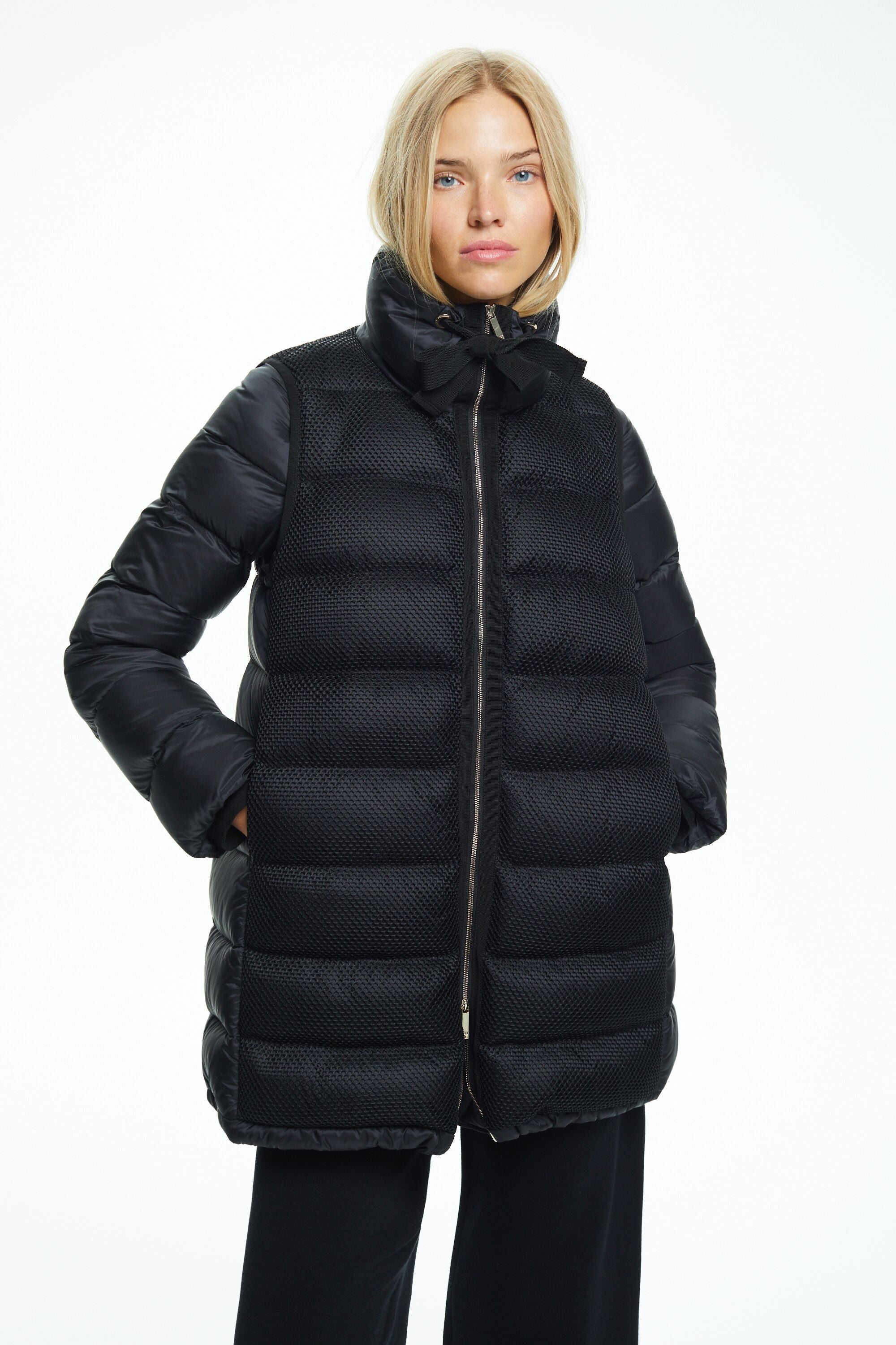 Quilted nylon straight-fit down coat