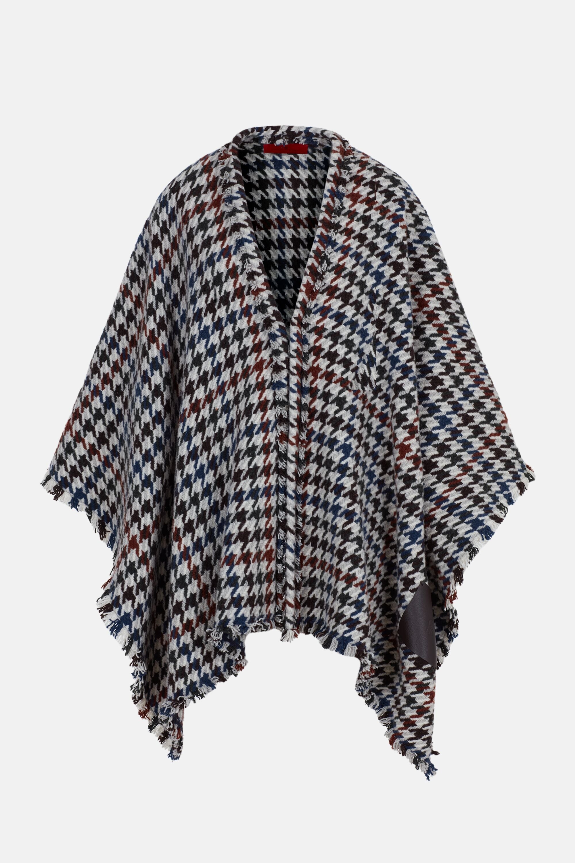 Houndstooth wool open poncho