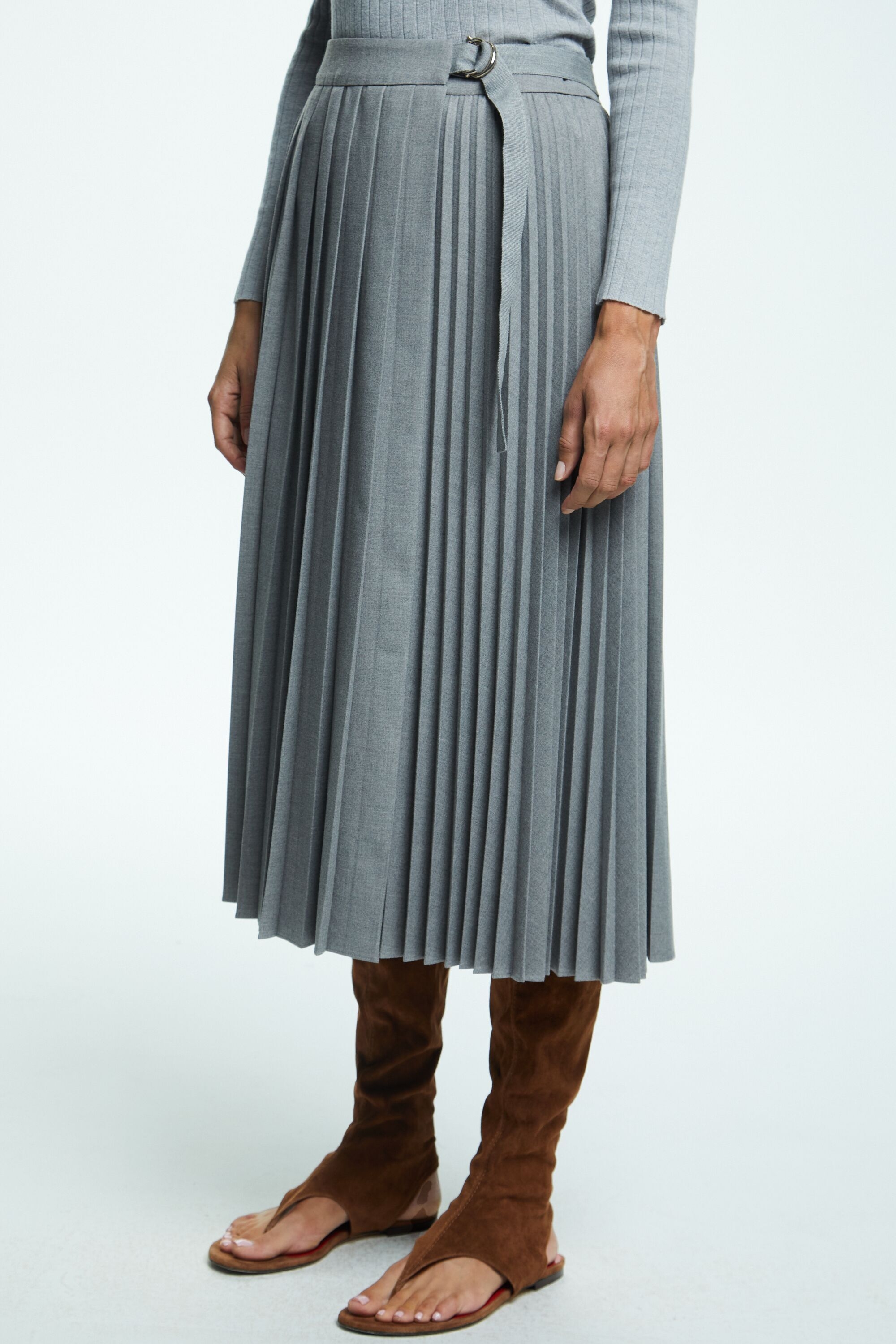 Flannel pleated pareo skirt