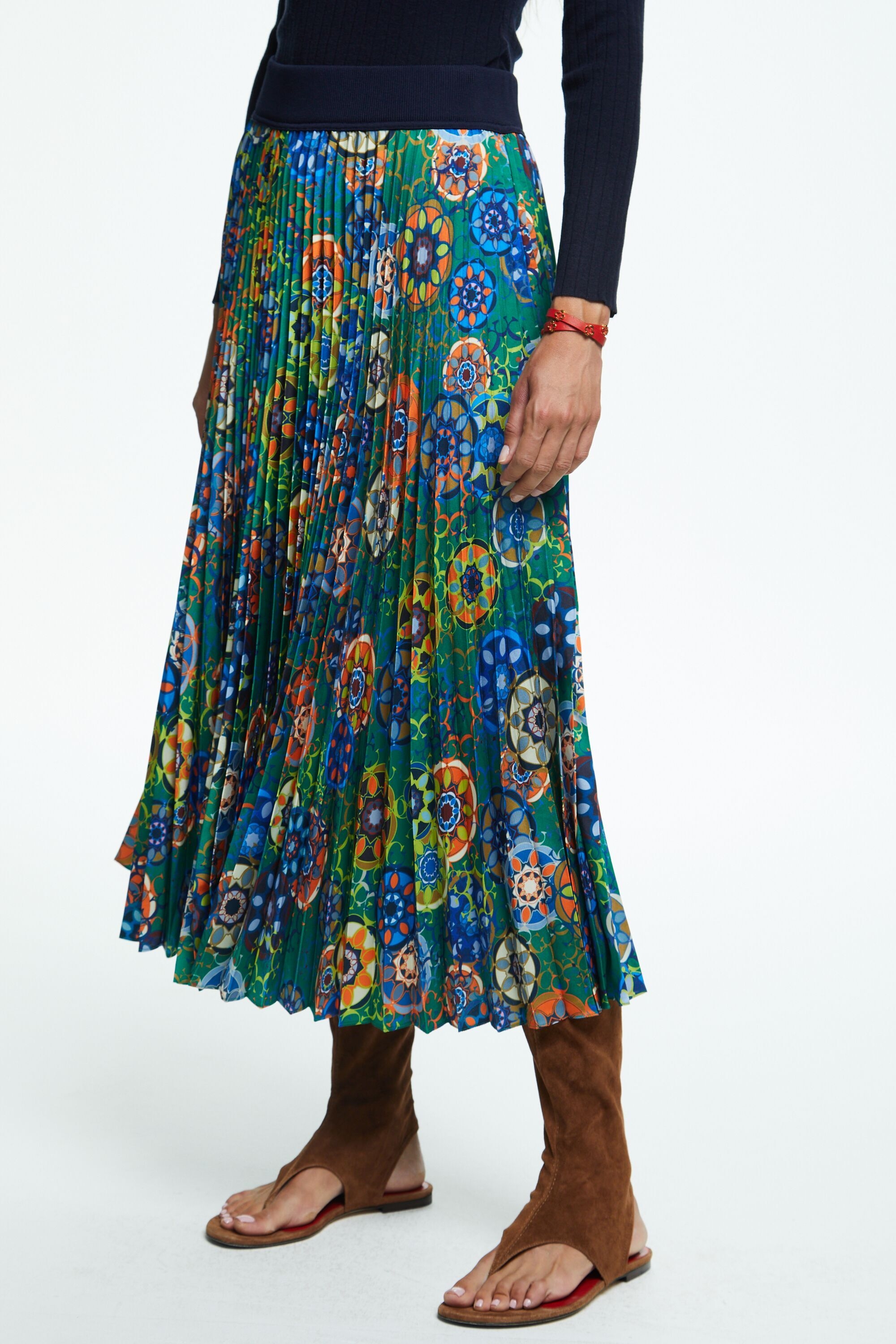 Printed twill pleated skirt
