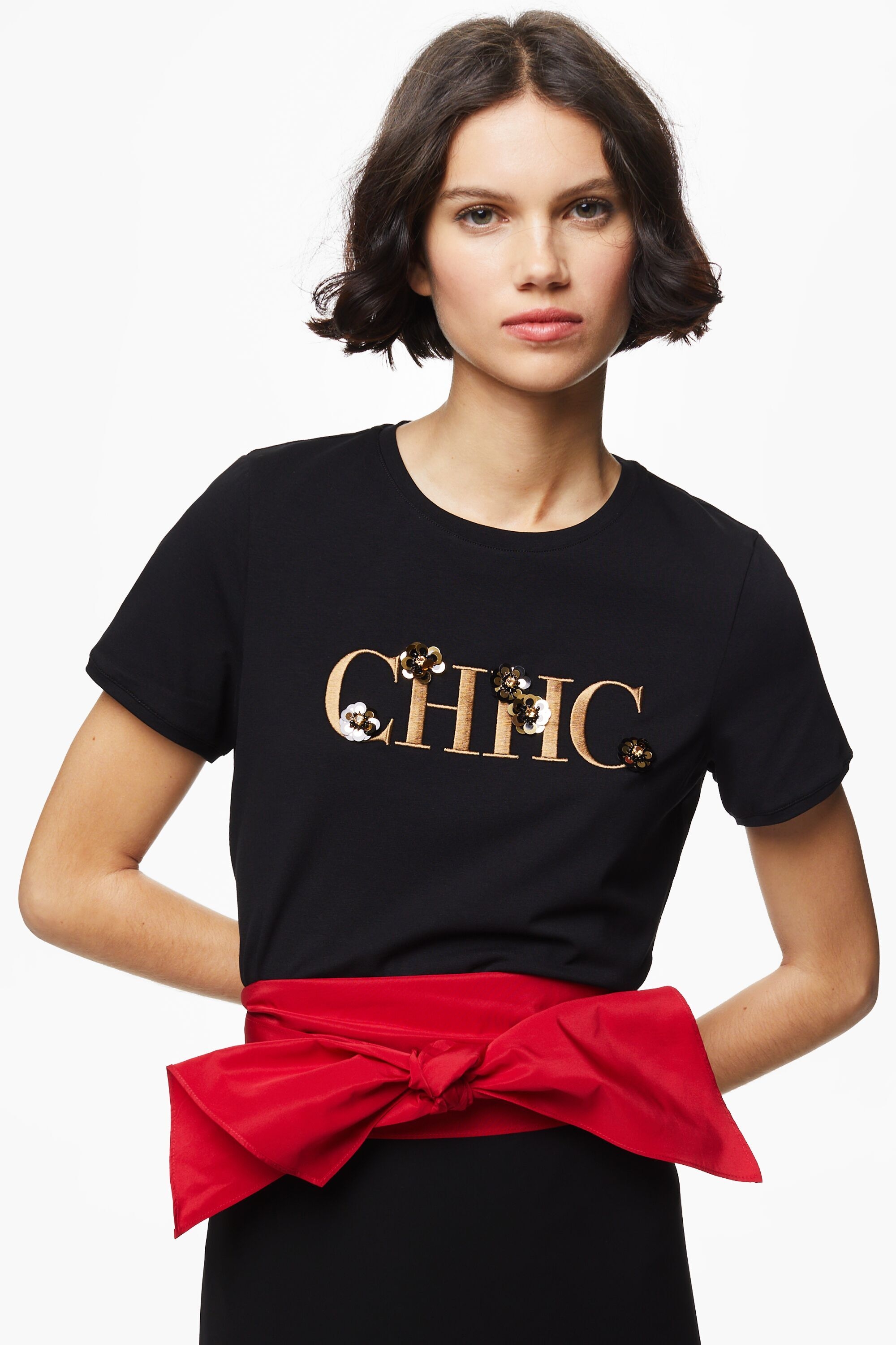 CH embroidered t-shirt with sequined flowers