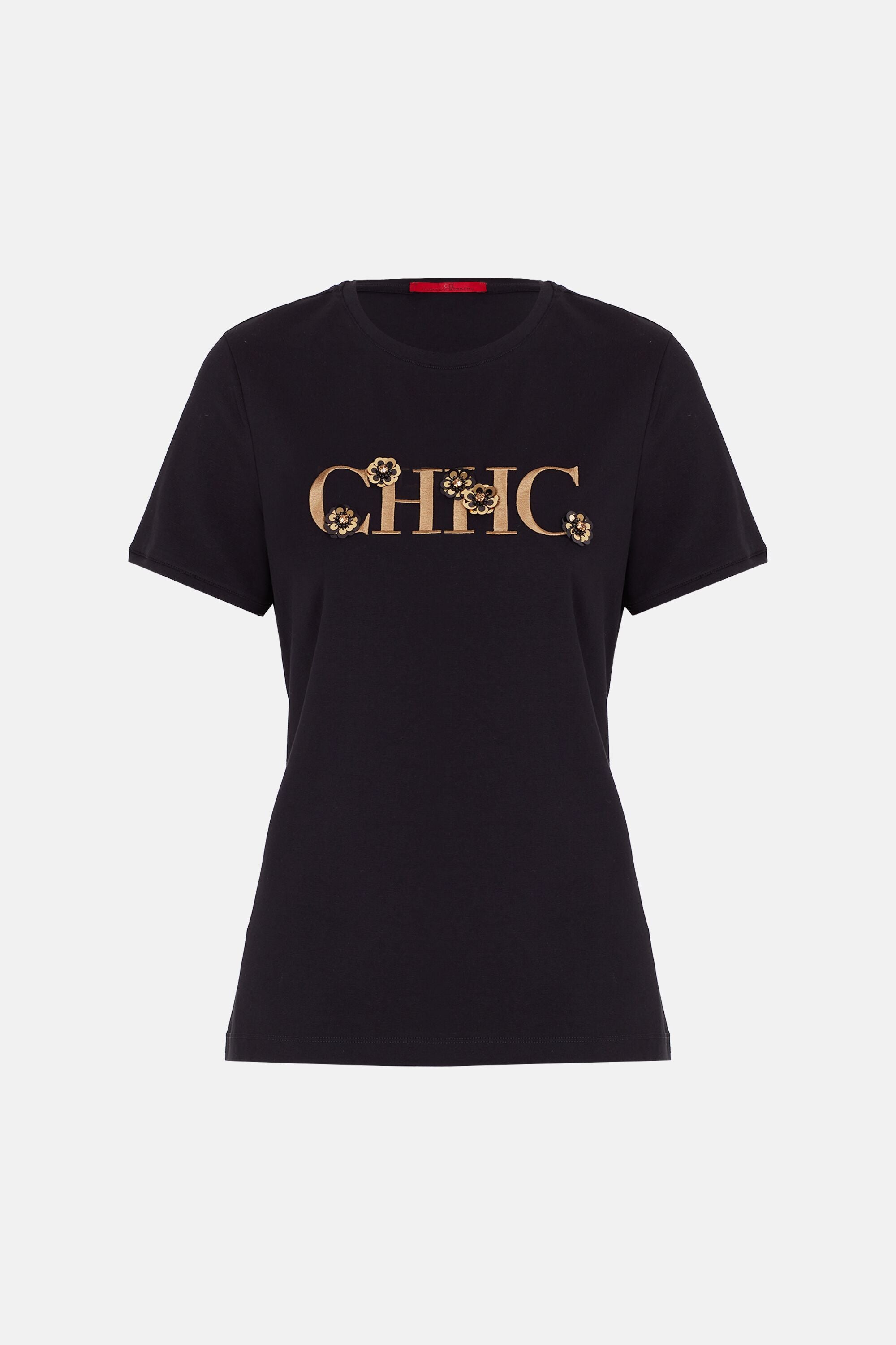 CH embroidered t-shirt with sequined flowers