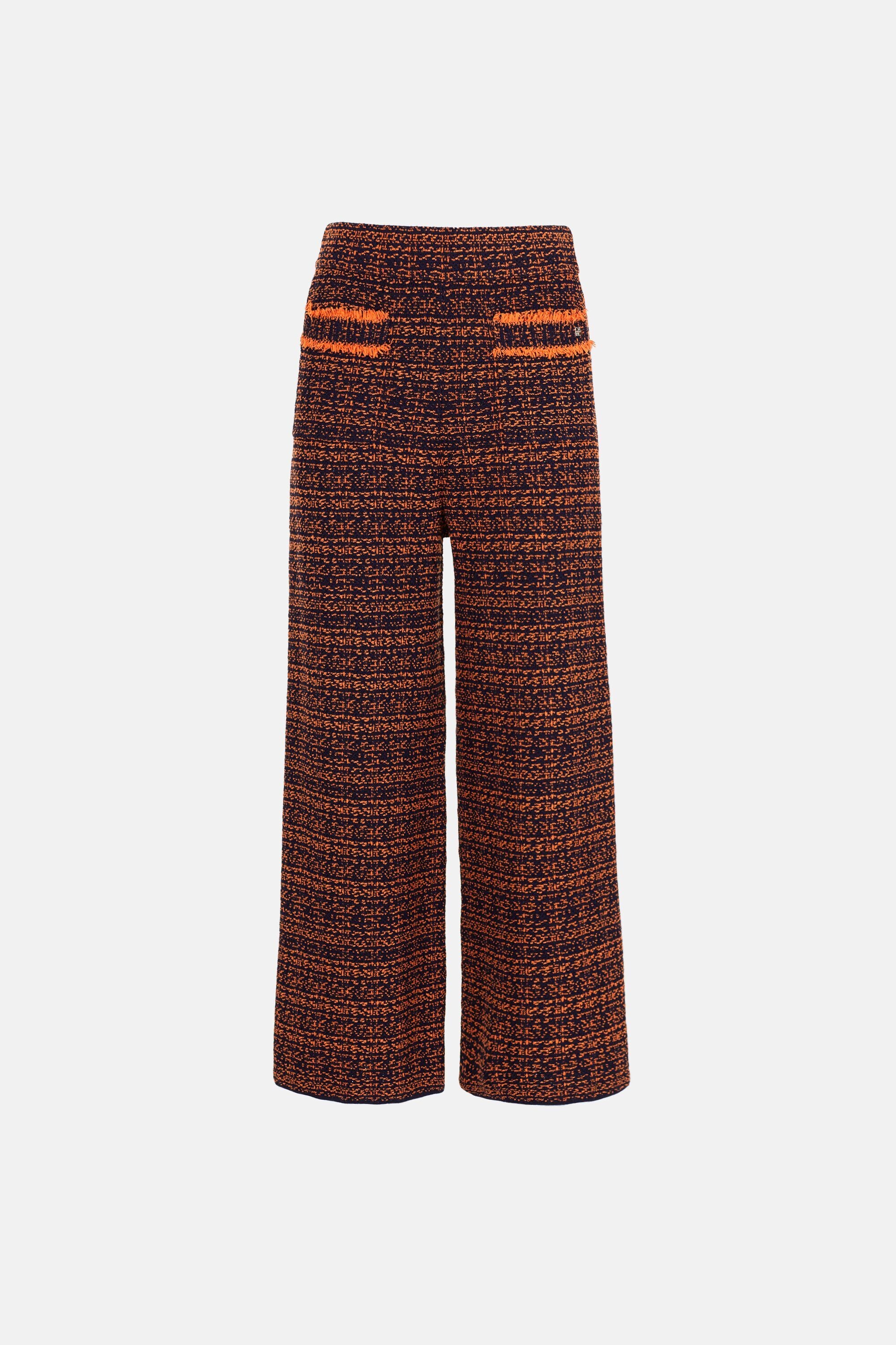 Frayed jacquard knit straight-leg pants navy/orange - CH Carolina