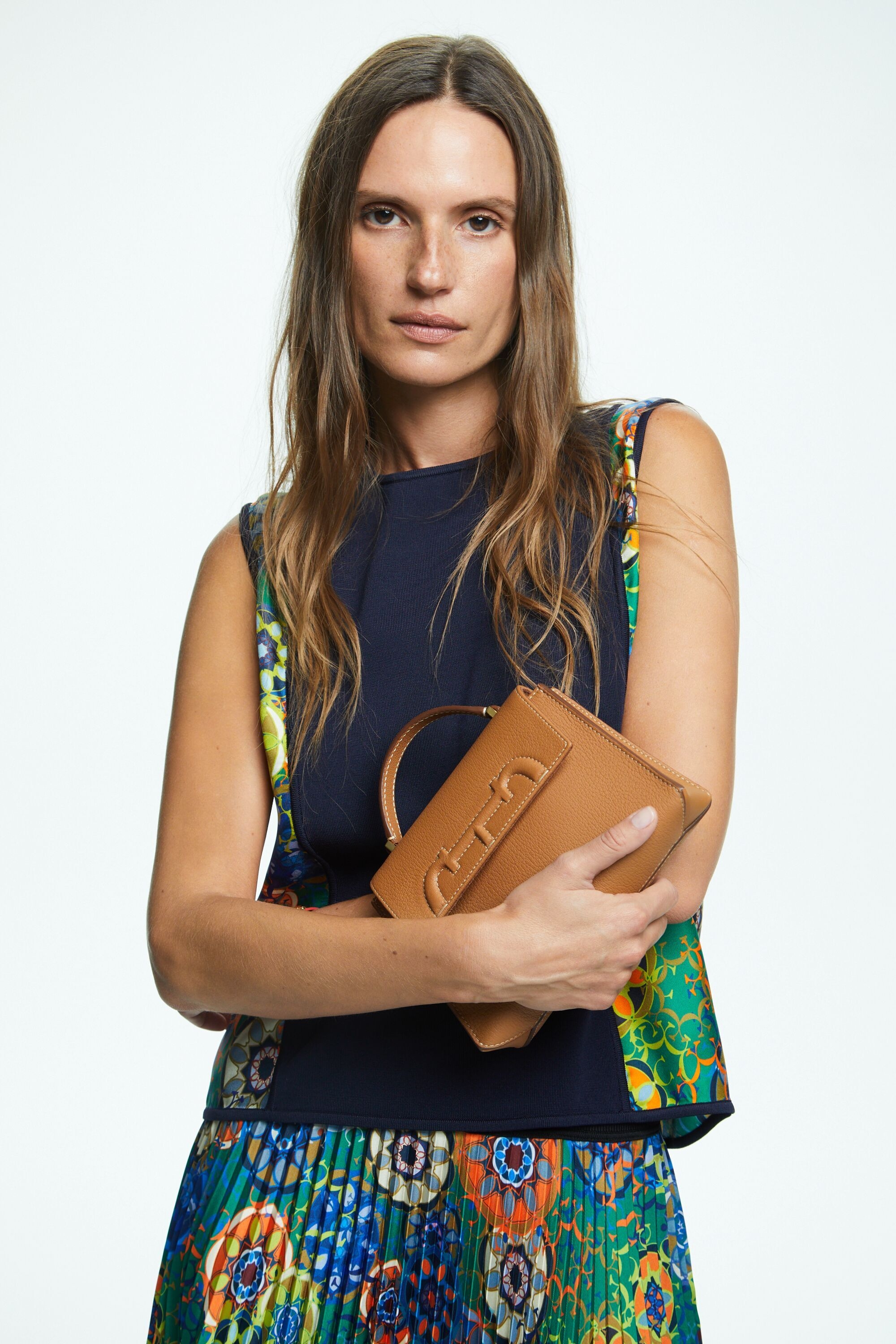 Twill and knit straight-fit top