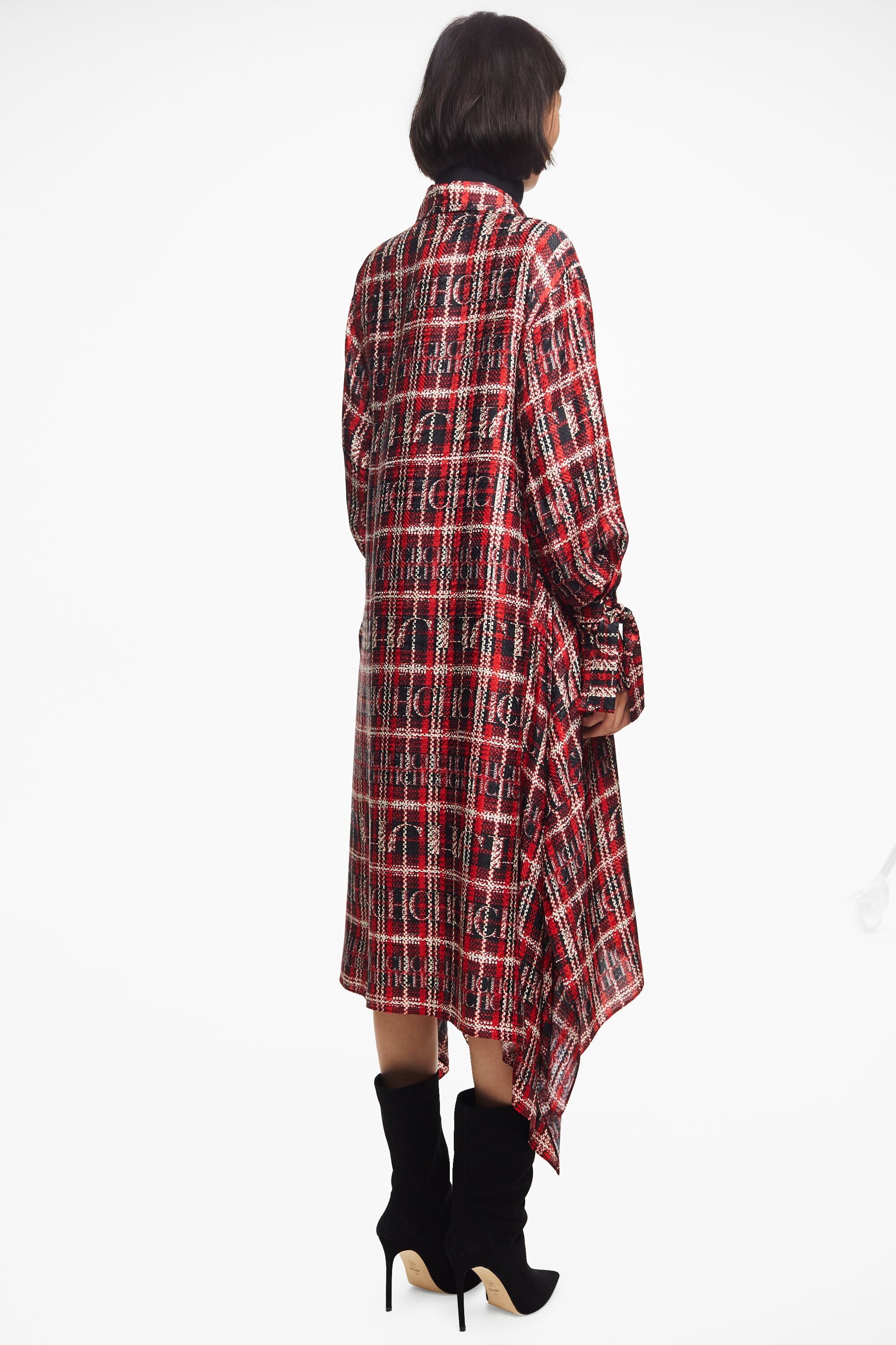 Printed silk jacquard A-line shirt dress red/black - CH Carolina