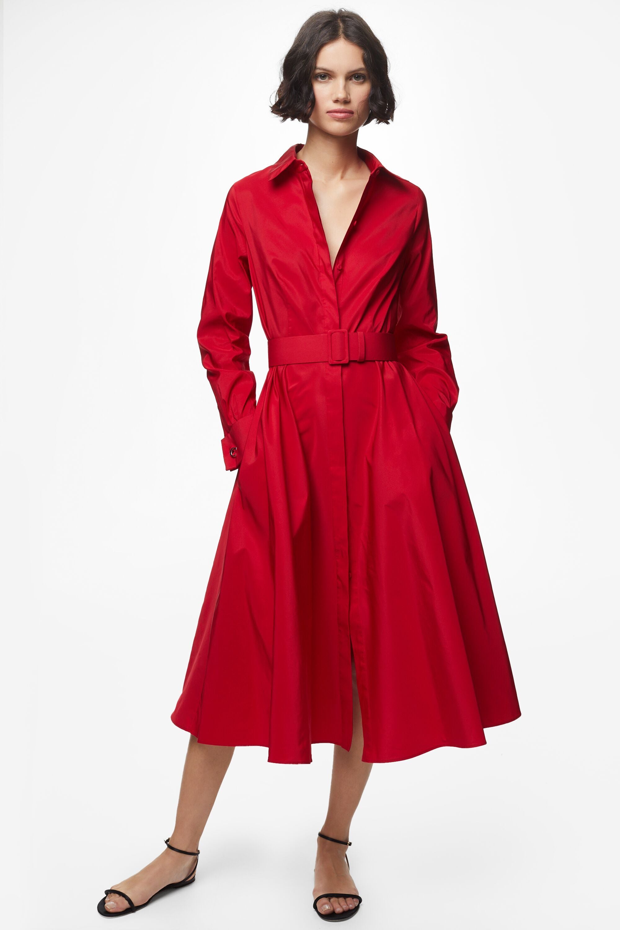 Falda larga de tafeta con volumen rojo - CH Carolina Herrera México