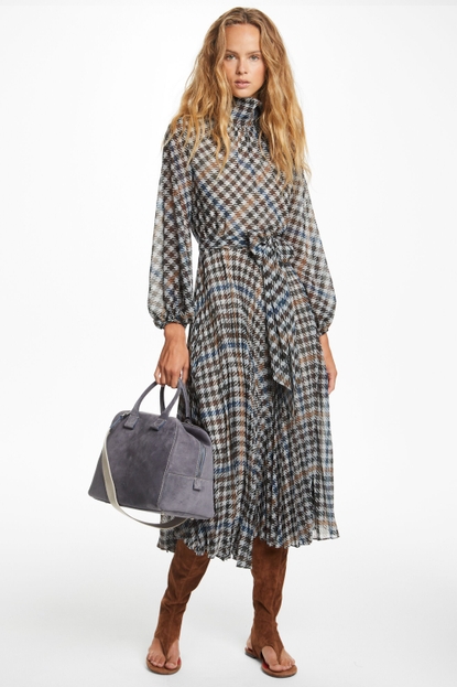 Harris check straight-fit pleated dress