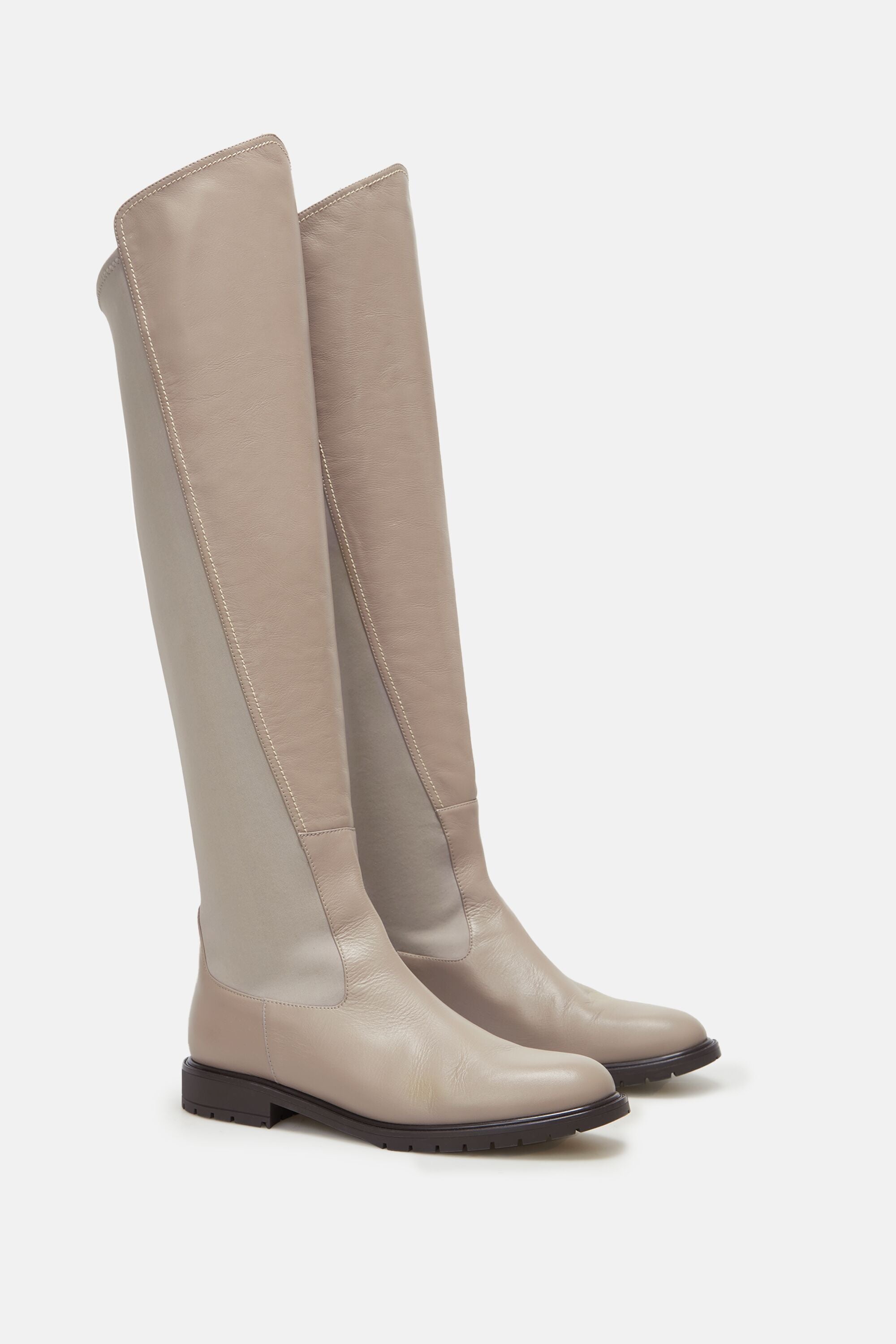Blasón Leather and stretch fabric flat boots