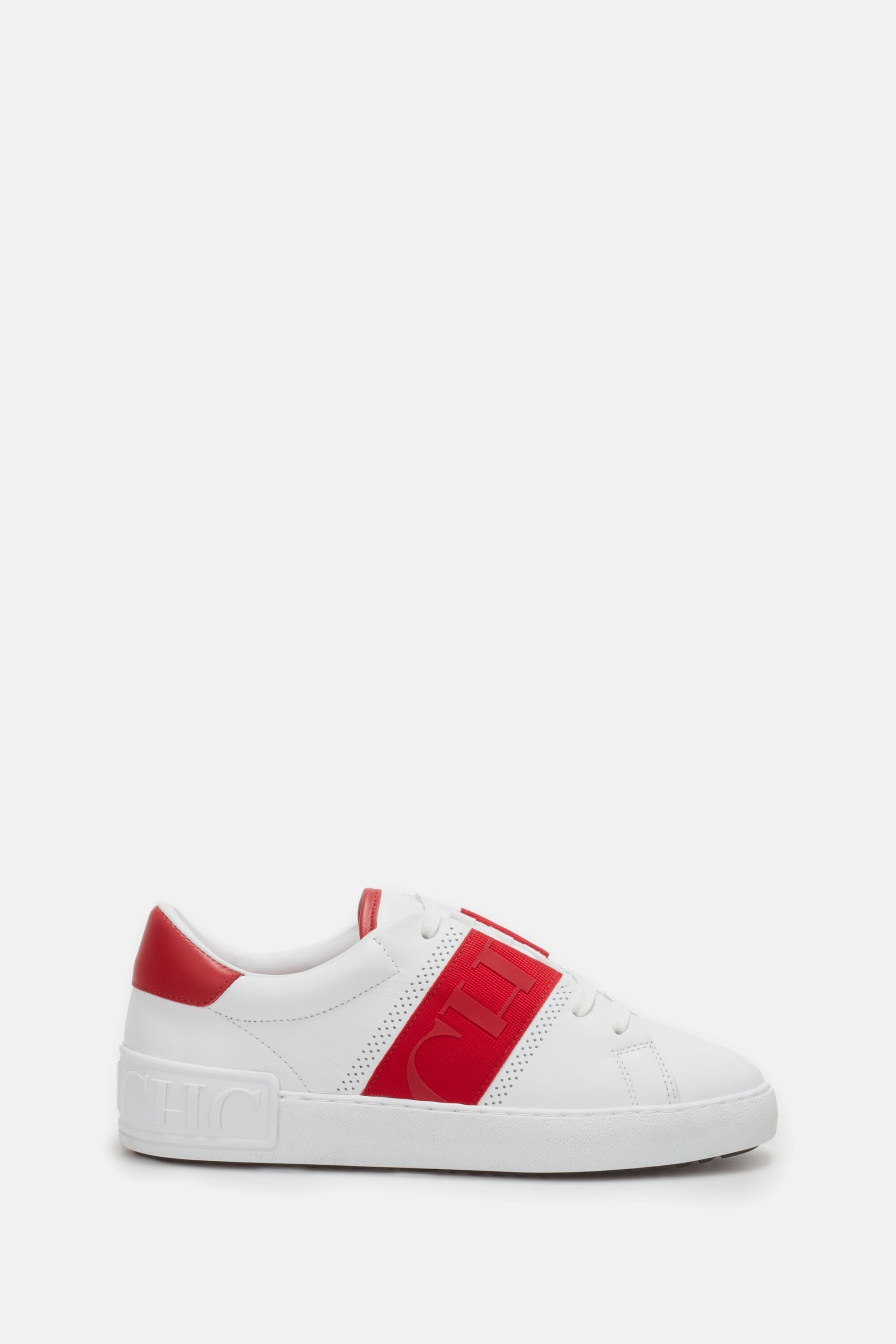 CH Tape leather bamba sneakers white red CH Carolina Herrera