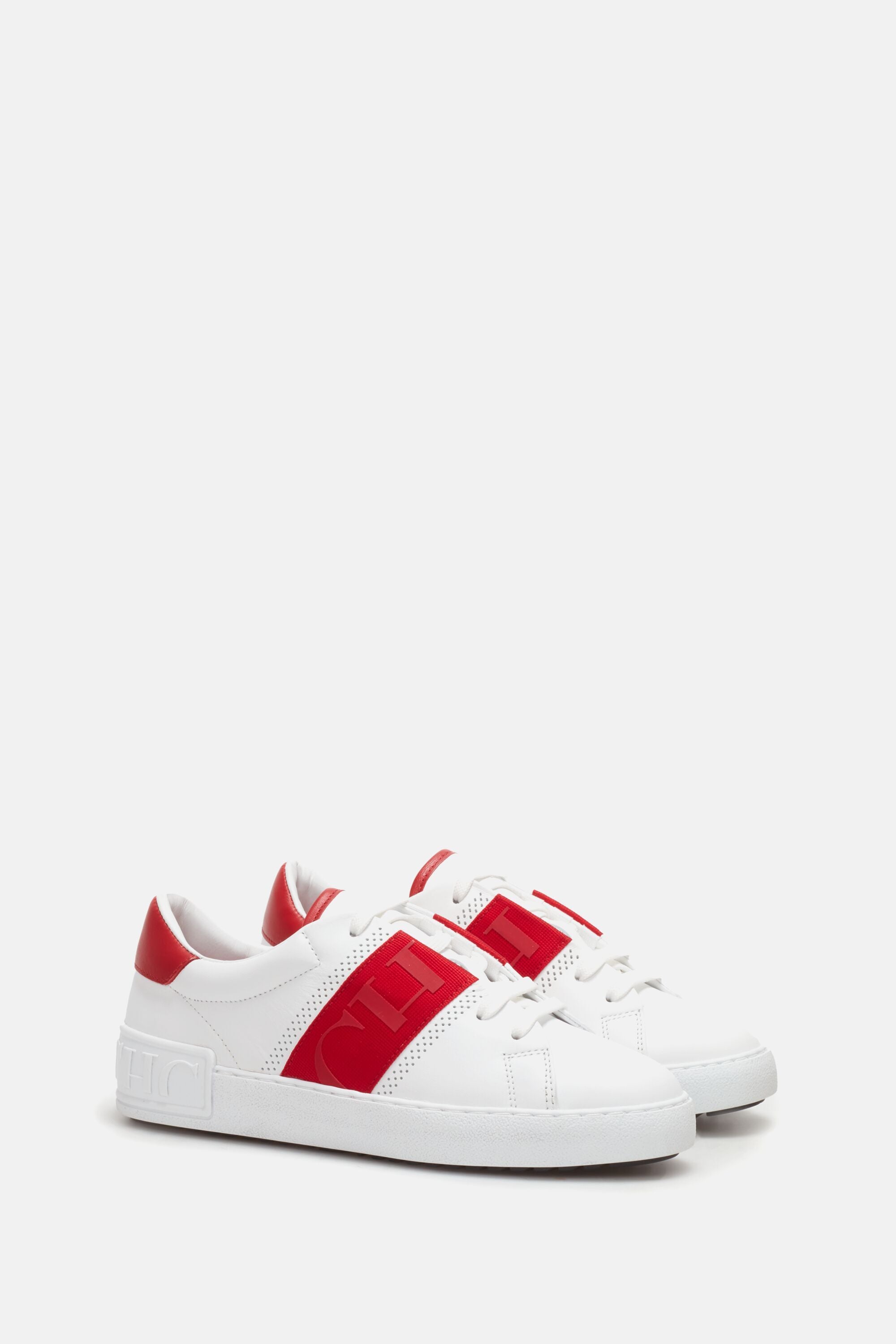 CH Tape leather bamba sneakers white red CH Carolina Herrera