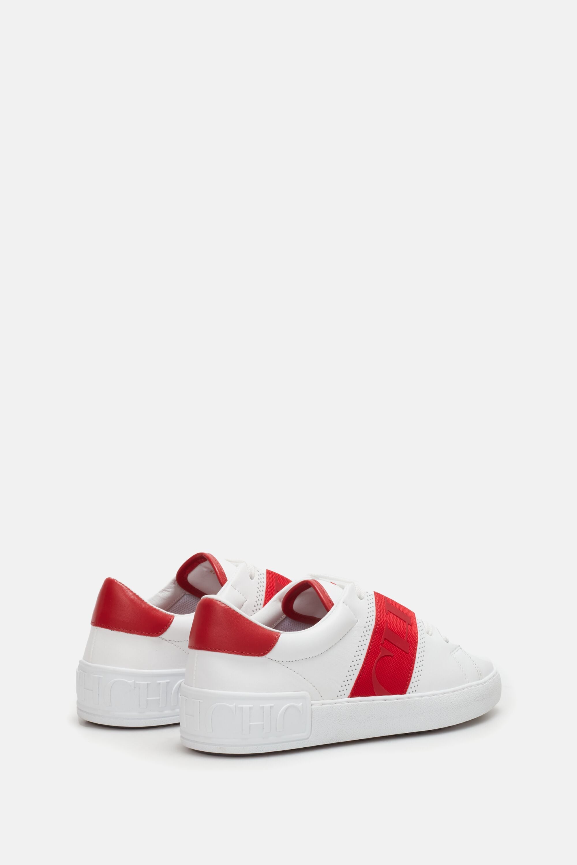 CH Tape leather bamba sneakers white red CH Carolina Herrera