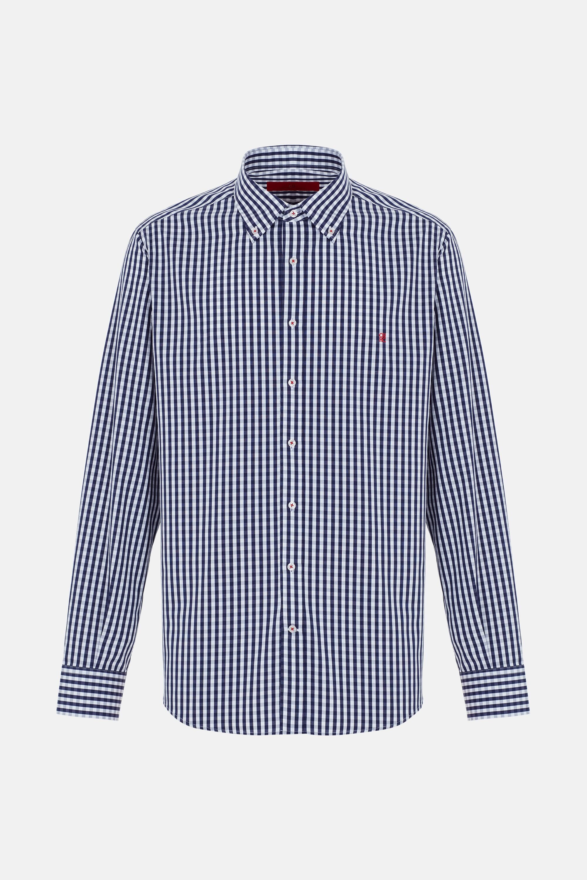 Camisa de popelin de cuadros Vichy azul marino blanco CH Carolina Herrera Chile