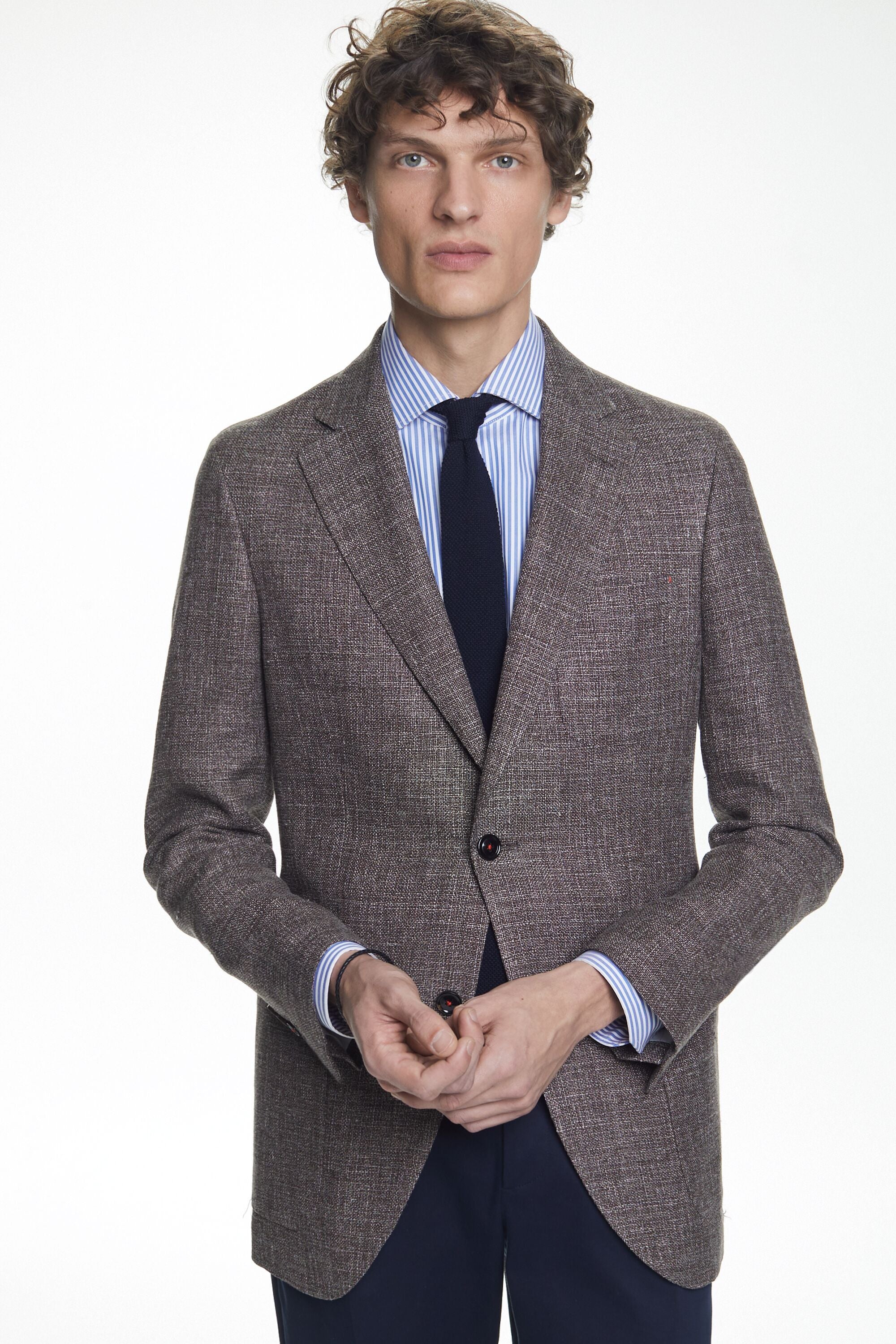 Mottled linen and wool relaxed fit blazer brown/ecru - CH Carolina 