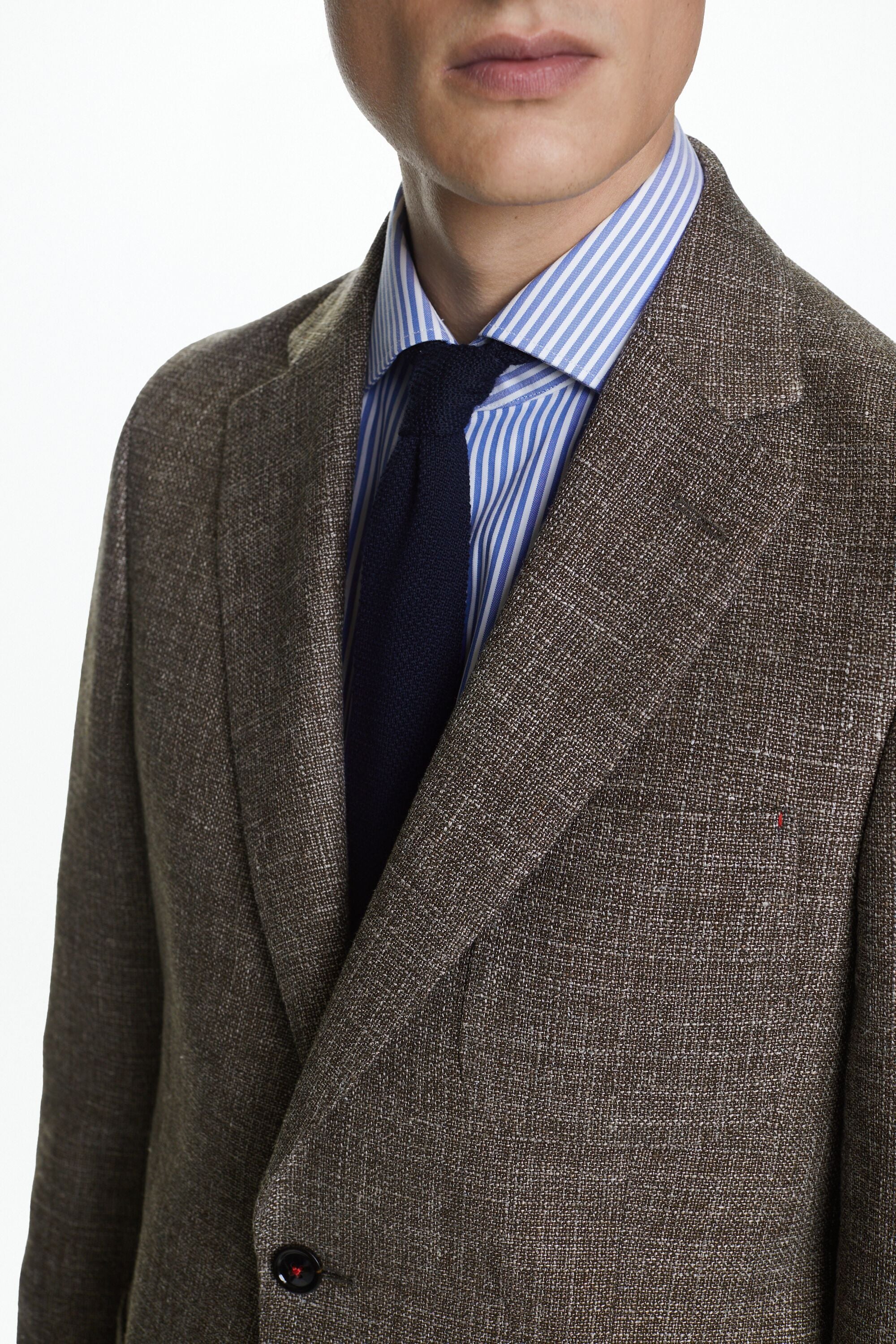 Mottled linen and wool relaxed fit blazer brown/ecru - CH Carolina 