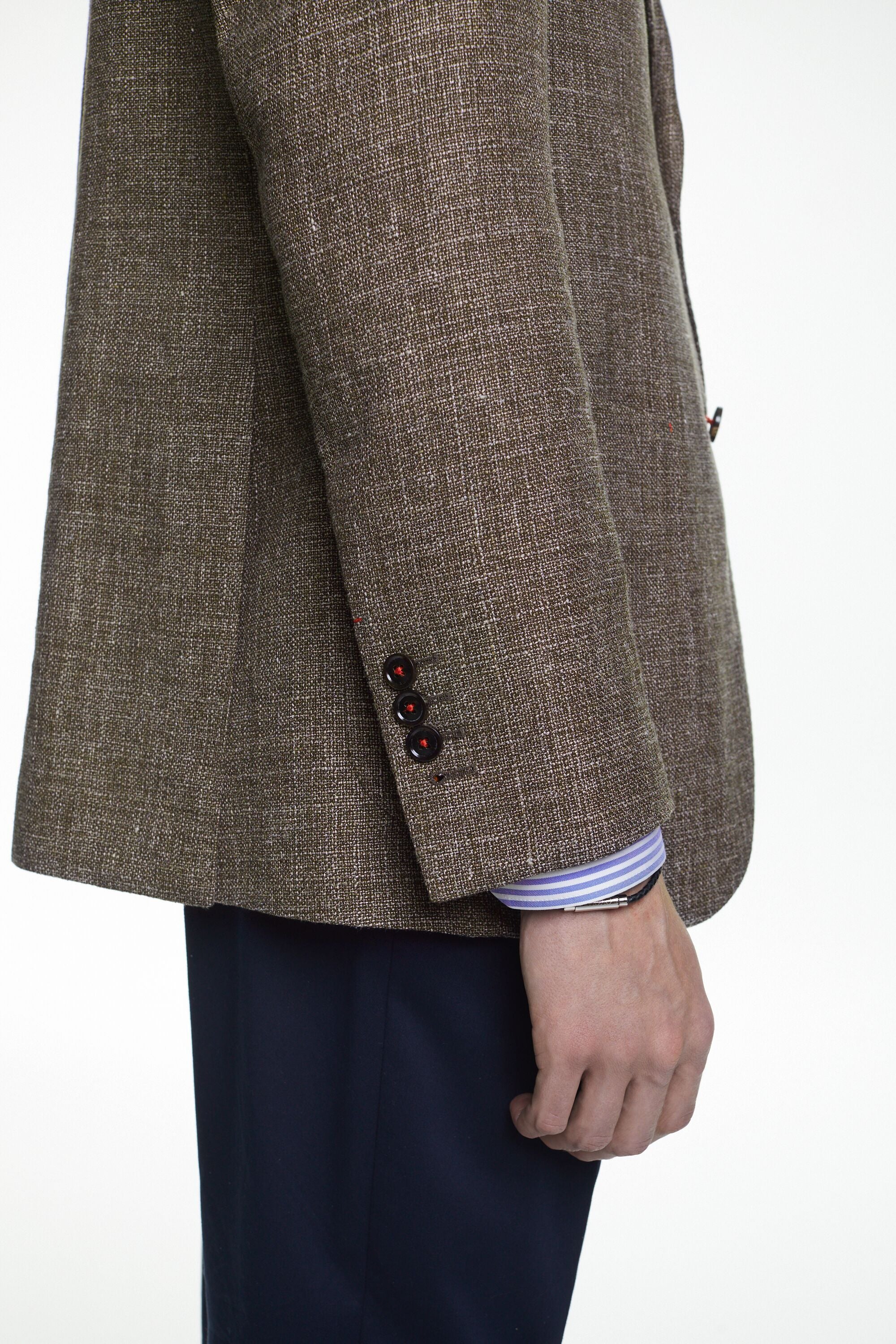 Mottled linen and wool relaxed fit blazer brown/ecru - CH Carolina 