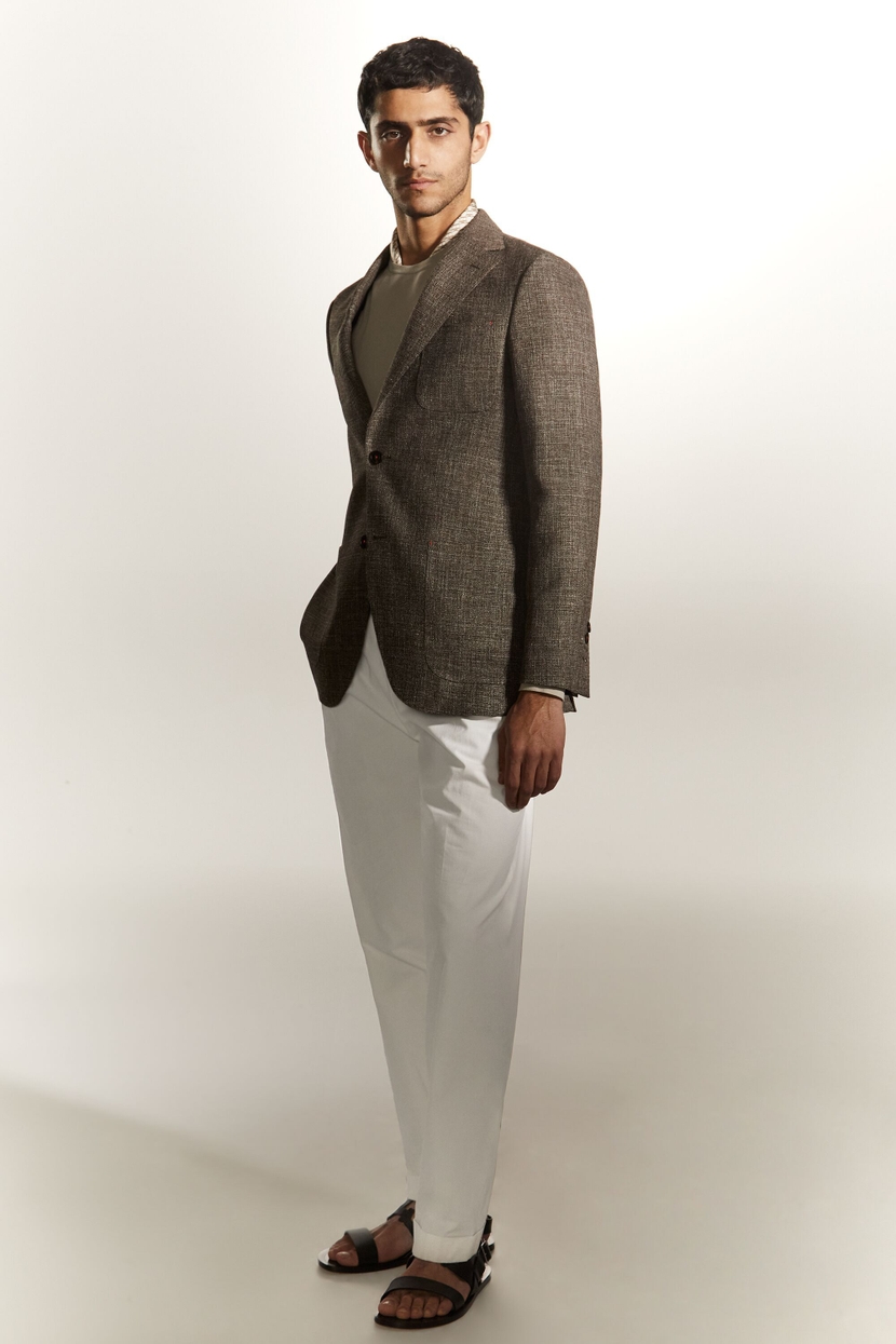 Mottled linen and wool relaxed fit blazer