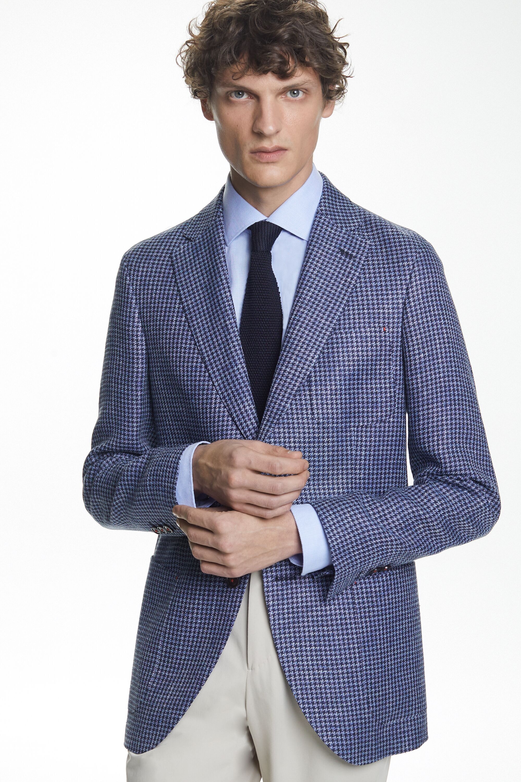 Houndstooth linen and silk relaxed fit jacket