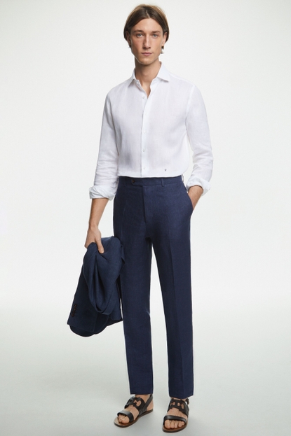 Linen classic fit suit pants