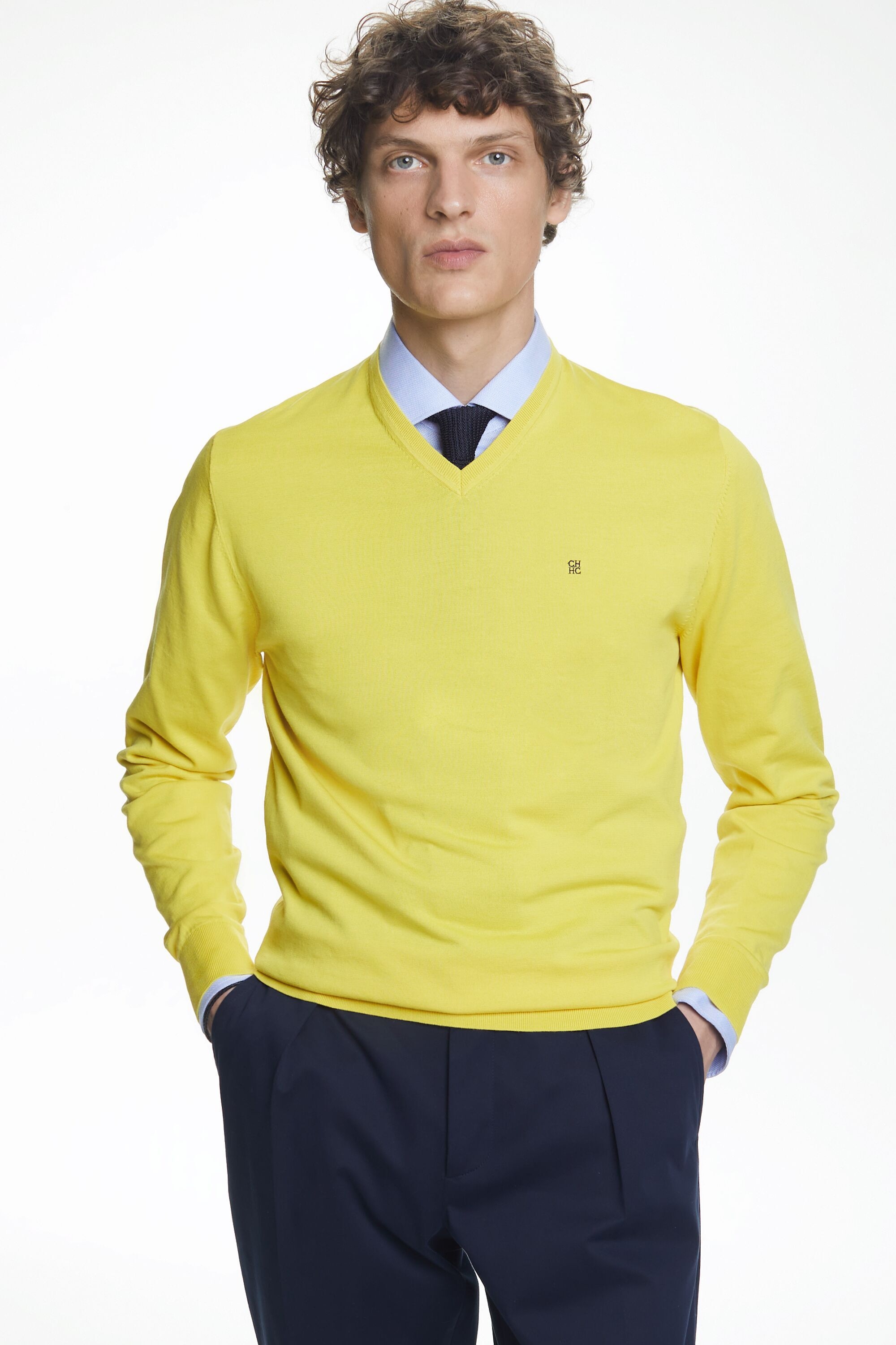 Malo Optimum Men's Yellow 100% Cashmere V-Neck Pullover Sweater