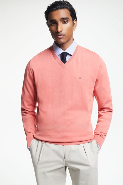 Gassed cotton V-neck sweater