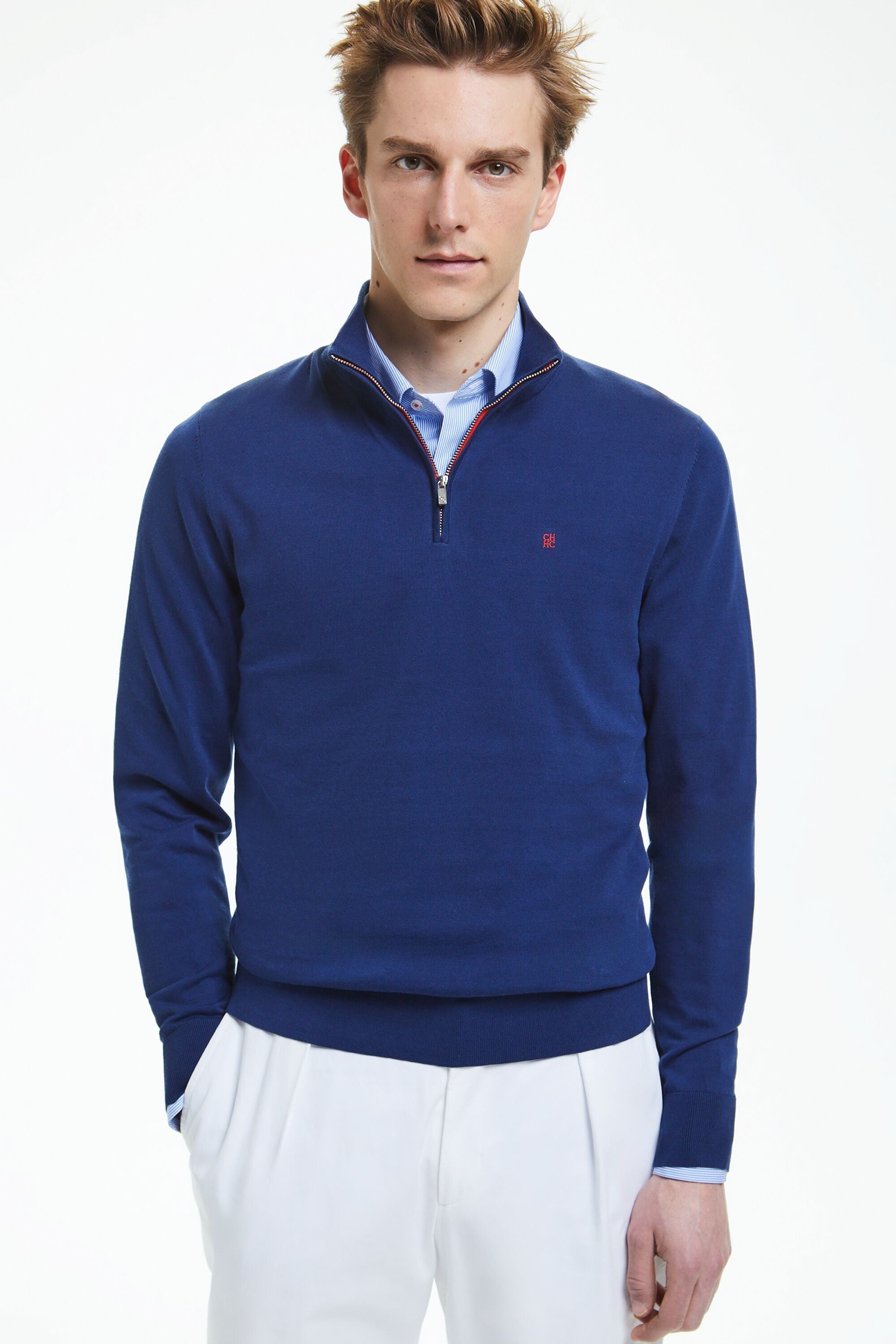 Gassed cotton half zip sweater ink blue CH Carolina Herrera