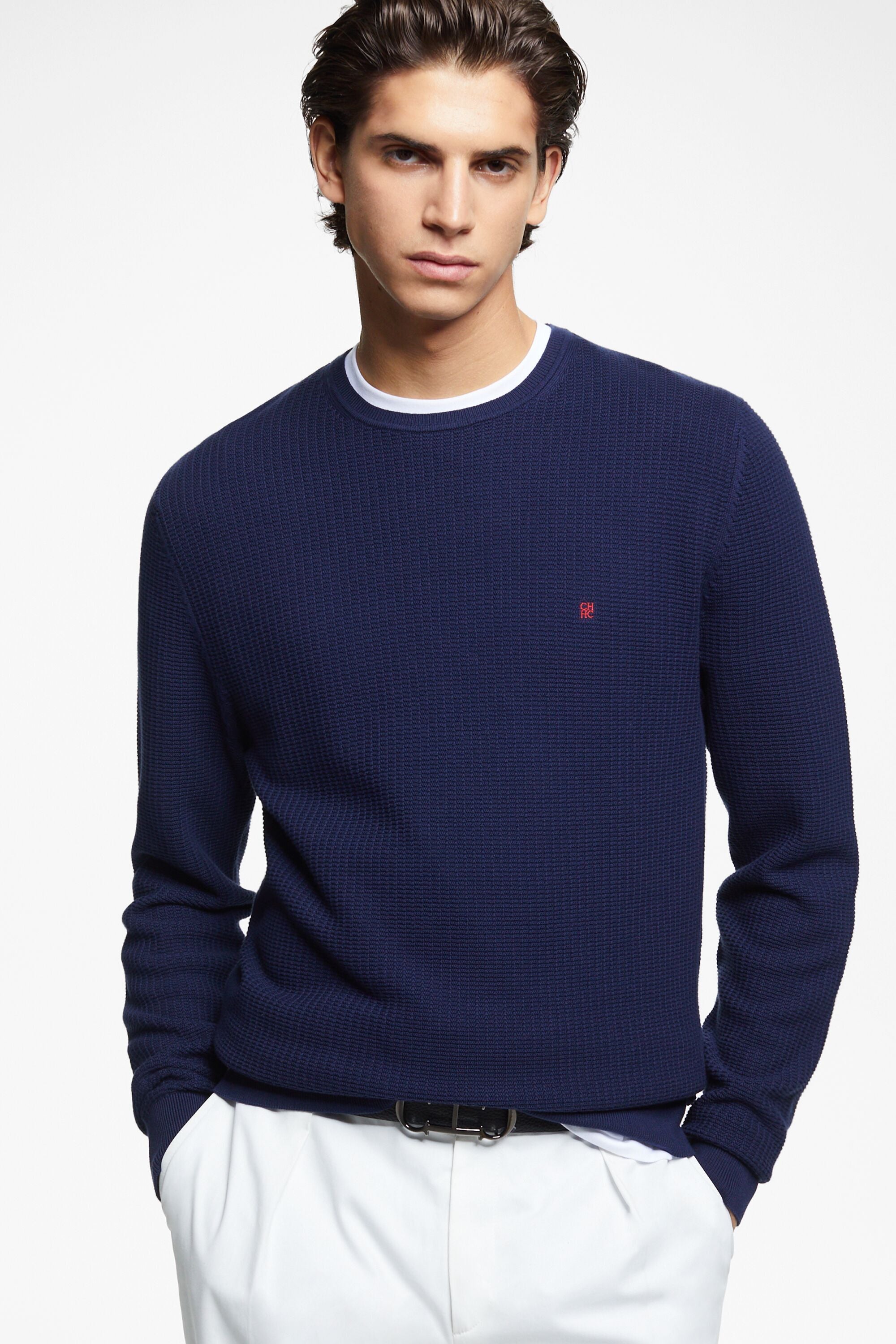 Structured cotton crew neck sweater