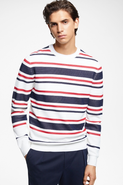 Striped structured crew neck sweater