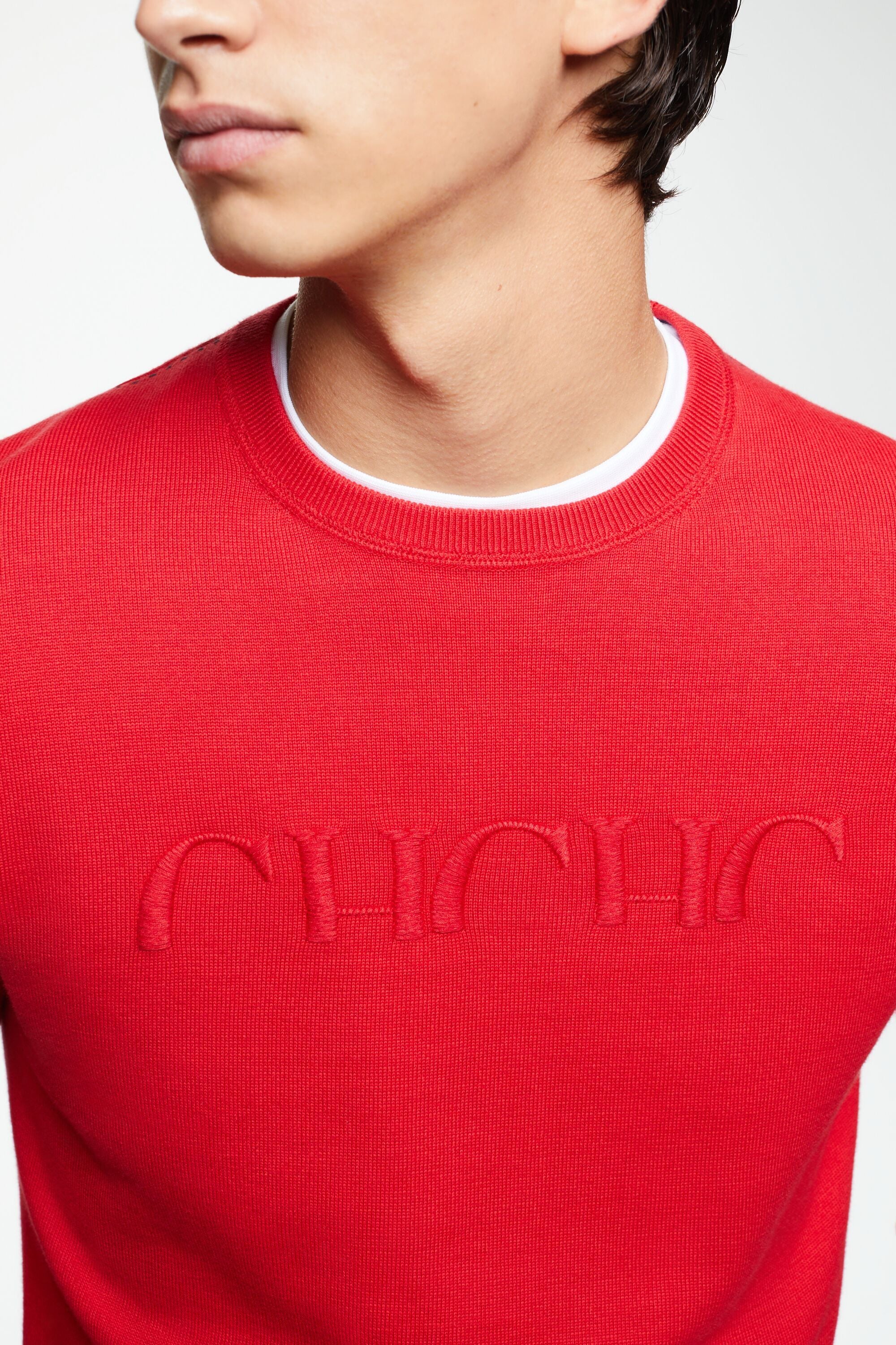 Red crew neck jumper outlet