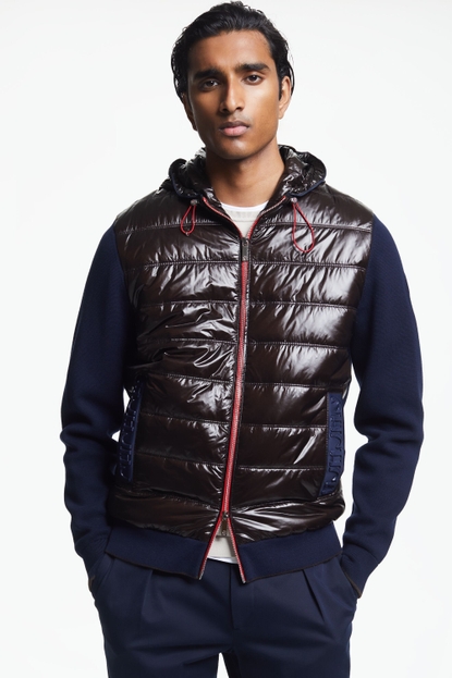 Hooded quilted technical cardigan