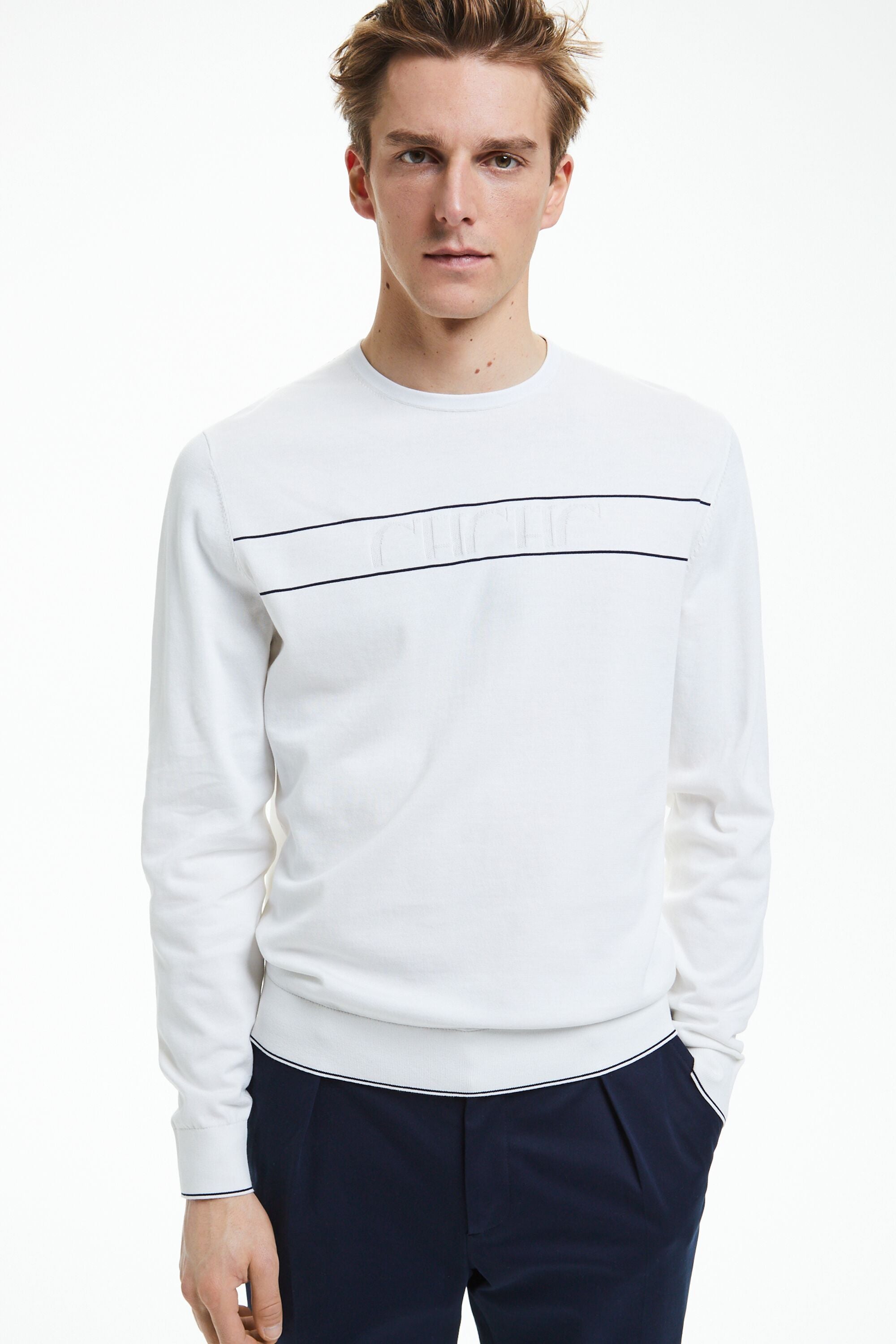 Intarsia Stripes Cotton Sweatpants