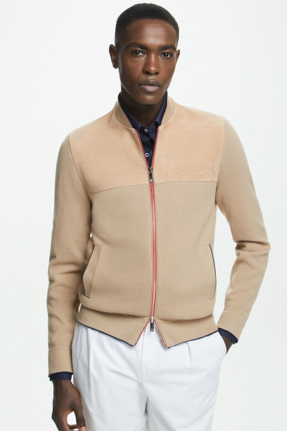 Doma Insignia suede and knit bomber jacket
