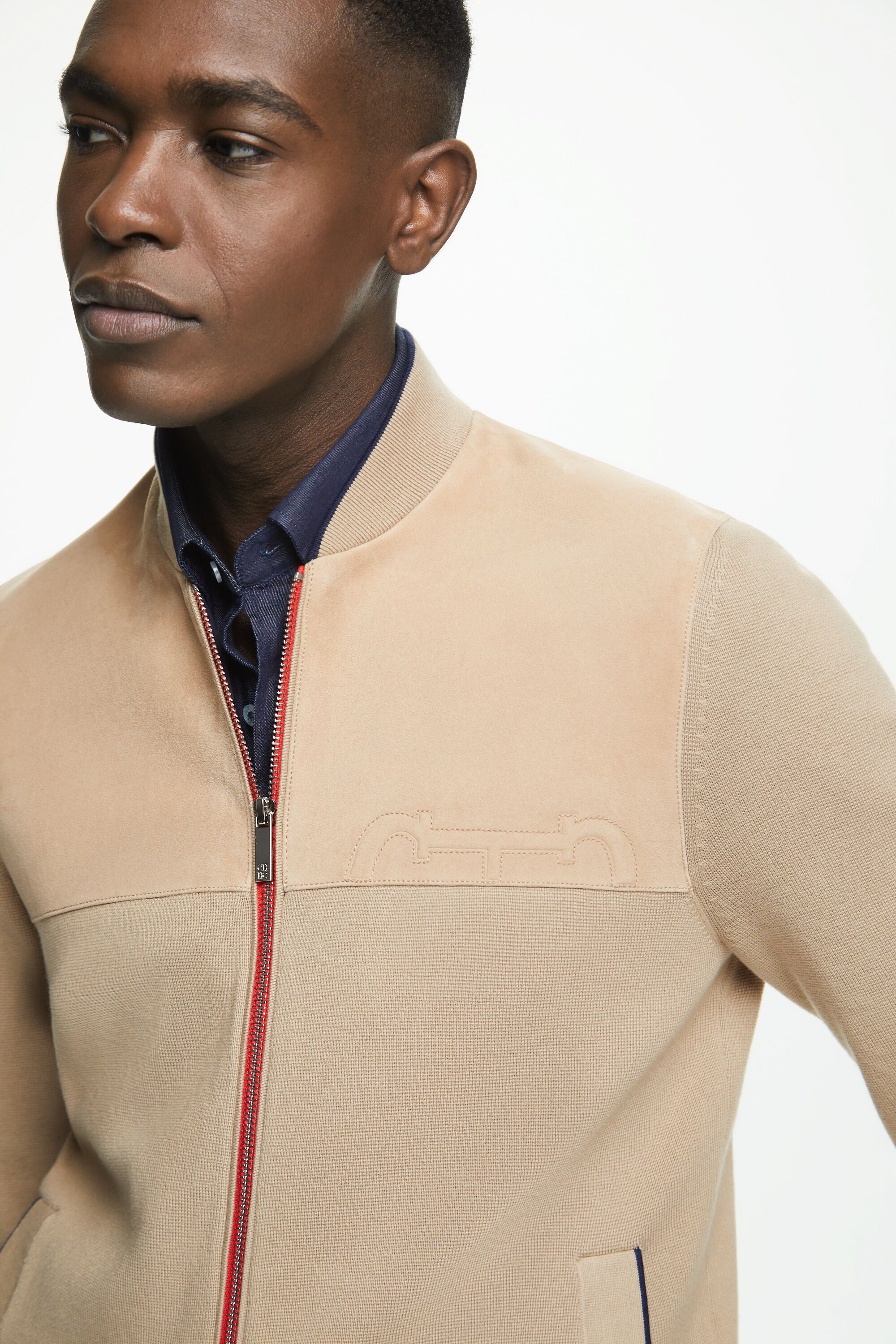 Doma Insignia suede and knit bomber jacket camel CH Carolina