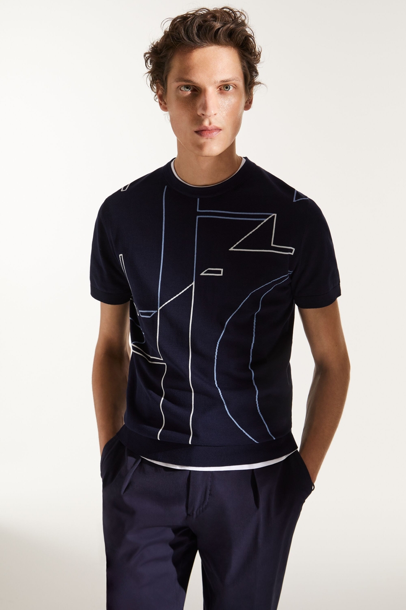 Gassed cotton t-shirt with intarsia
