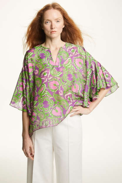Garden print silk oversize shirt