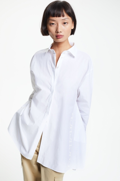 Poplin oversize White Shirt with pearls