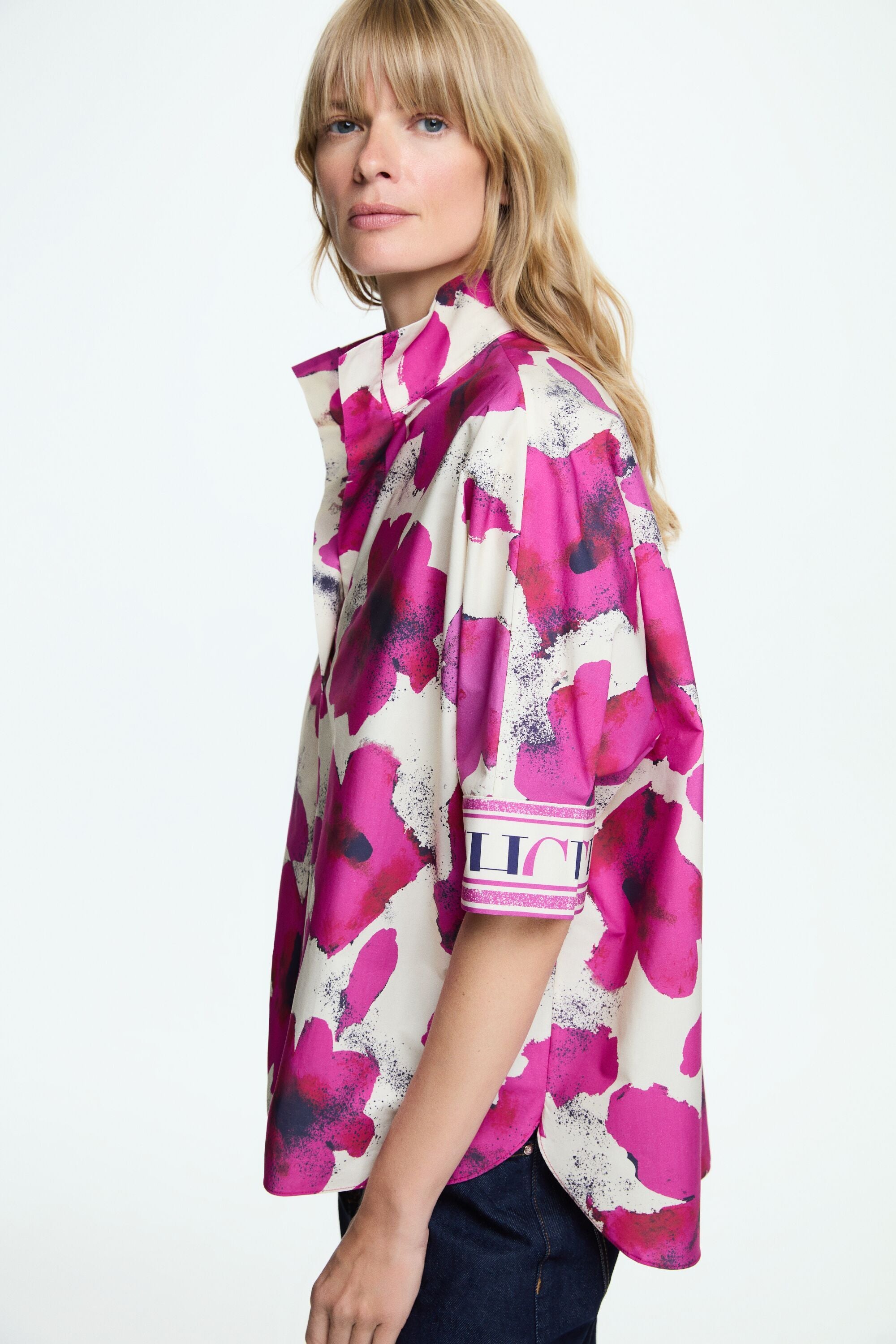 Arty Flowers print poplin oversize shirt