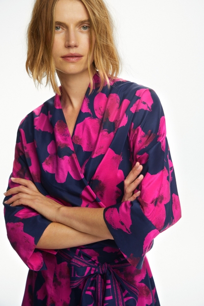 Arty Flowers print silk and cotton wrap blouse