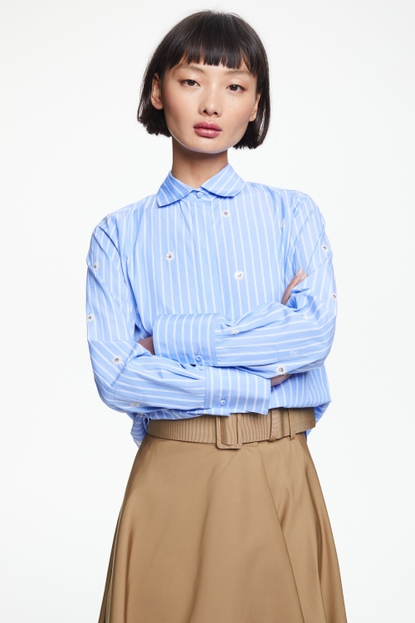 Striped poplin shirt with sequins