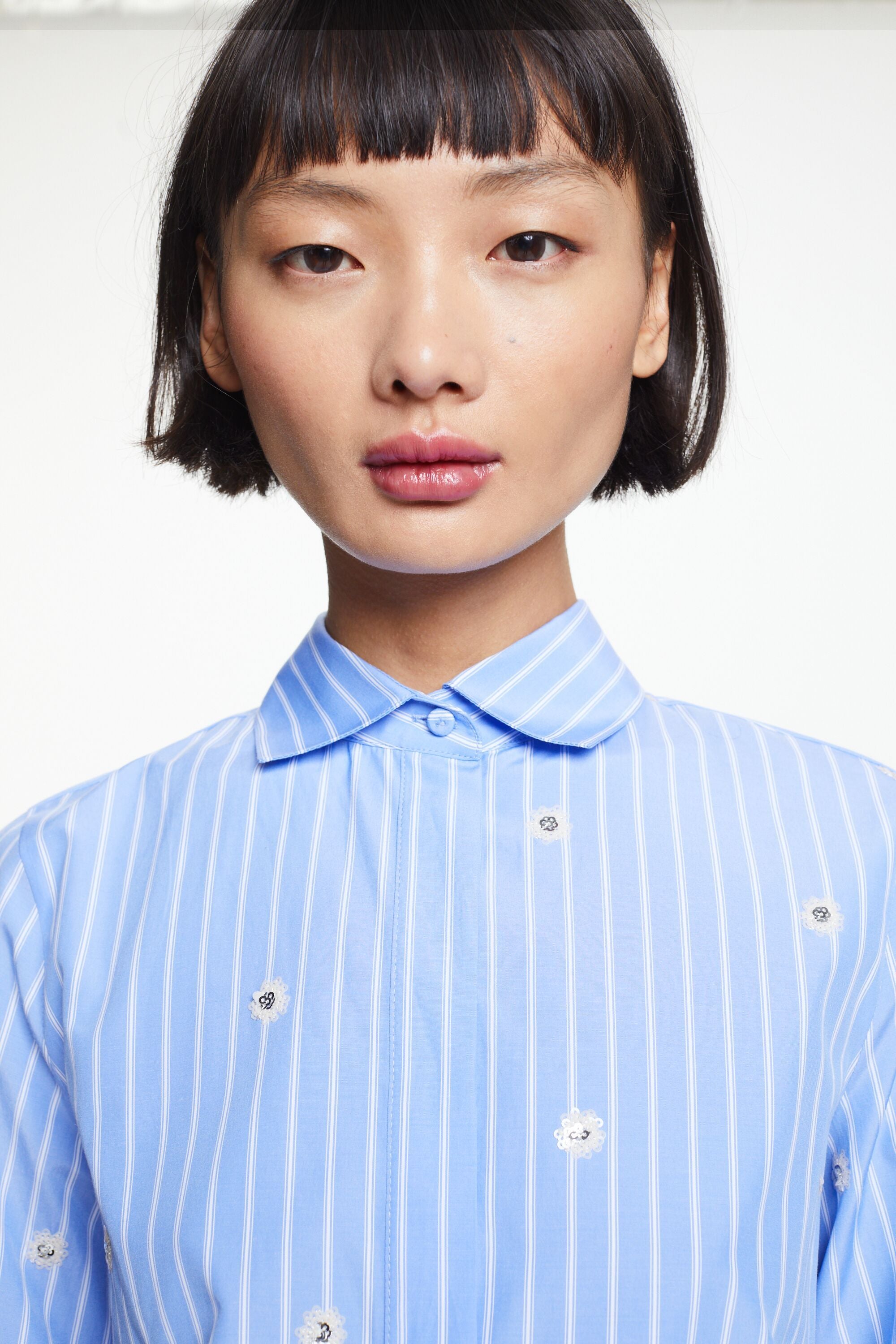 Striped poplin shirt with sequins blue white CH Carolina Herrera