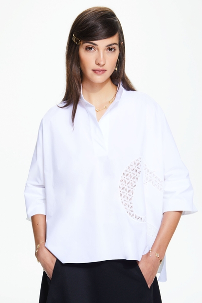 White Shirt oversize de popelín con Initials Insignia